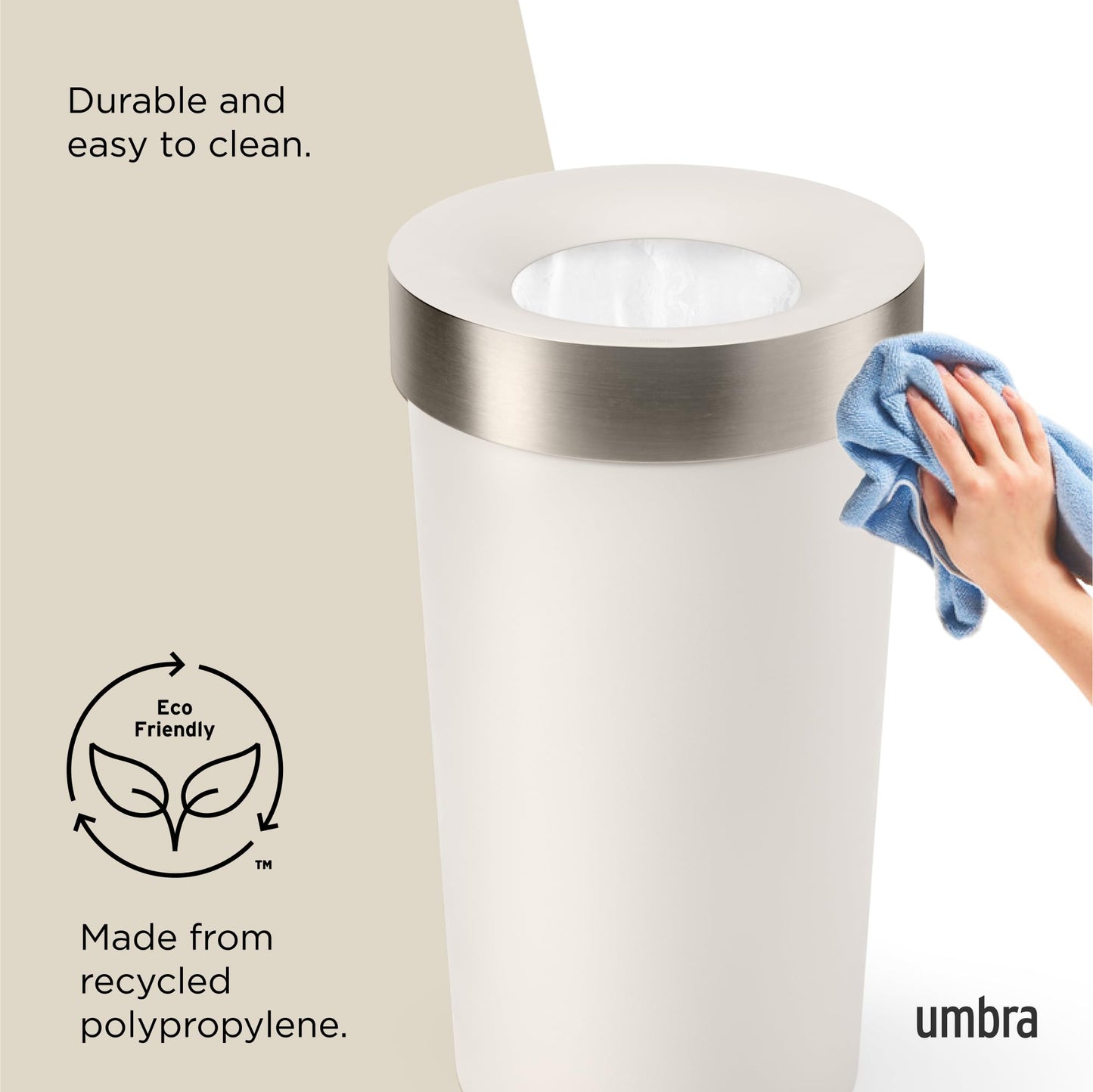 Umbra Vento Kitchen Trash Can – Large 16 Gal (62 L) Open Top Garbage Can for Home & Office – Modern Clean Design, Sand/Nickel 🍁 All In One Marketplace Canada