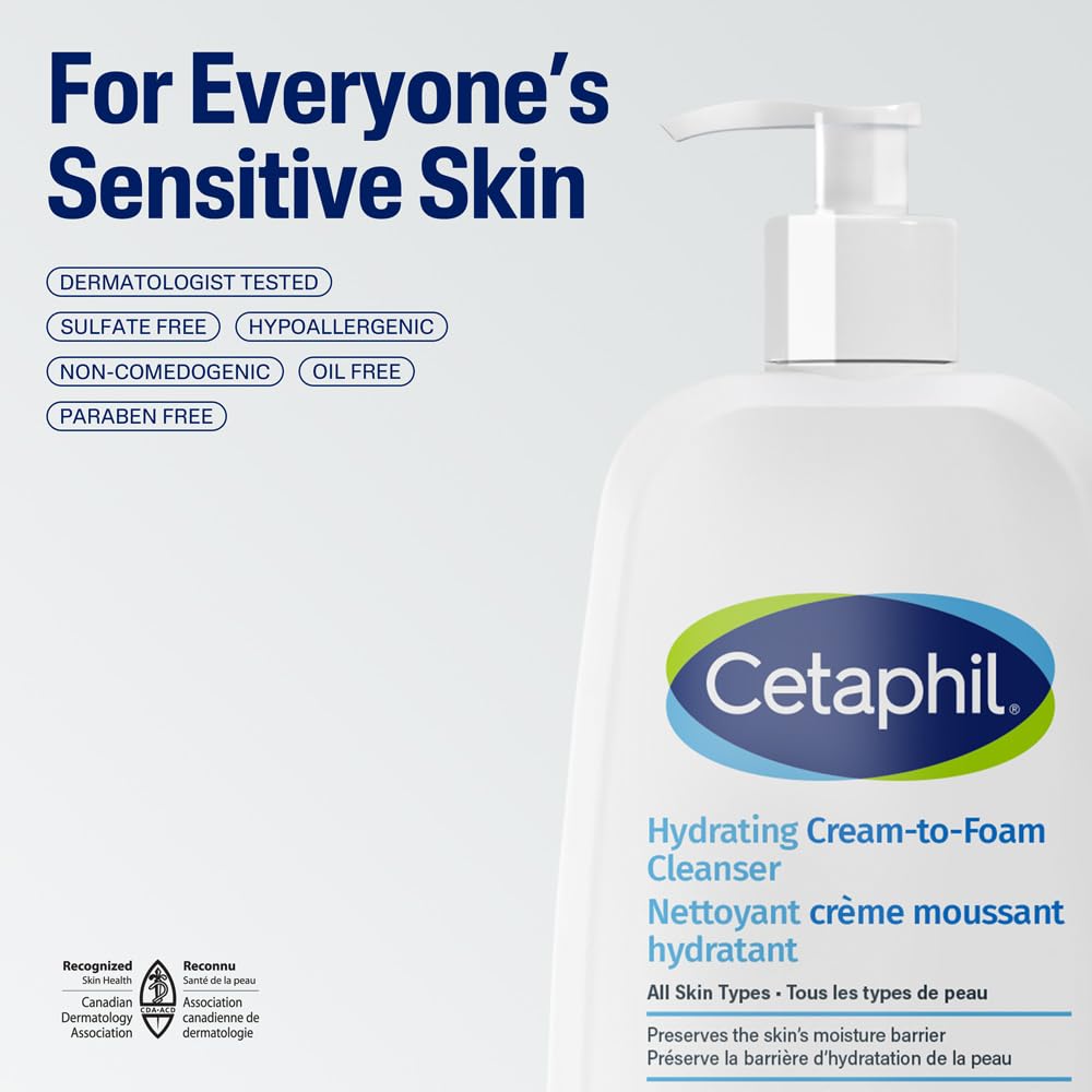Cetaphil Cream to Foam Face Wash, Hydrating Facial Cleanser for Normal to Dry Sensitive Skin, Foaming Cleanser with Aloe, Glycerin & Niacinamide, 473ml π All In One Marketplace Canada