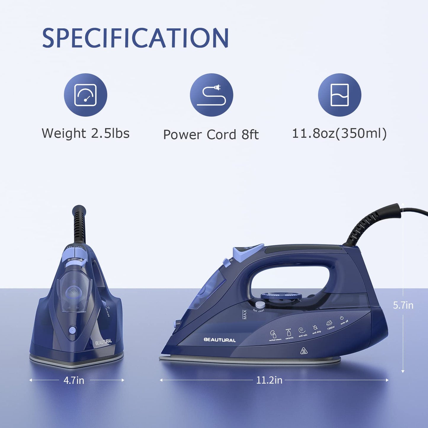 BEAUTURAL Steam Iron for Clothes with Precision Thermostat Dial, Ceramic Coated Soleplate, 3-Way Auto-Off, Self-Cleaning, Anti-Calcium, Anti-Drip ๐ All In One Marketplace Canada