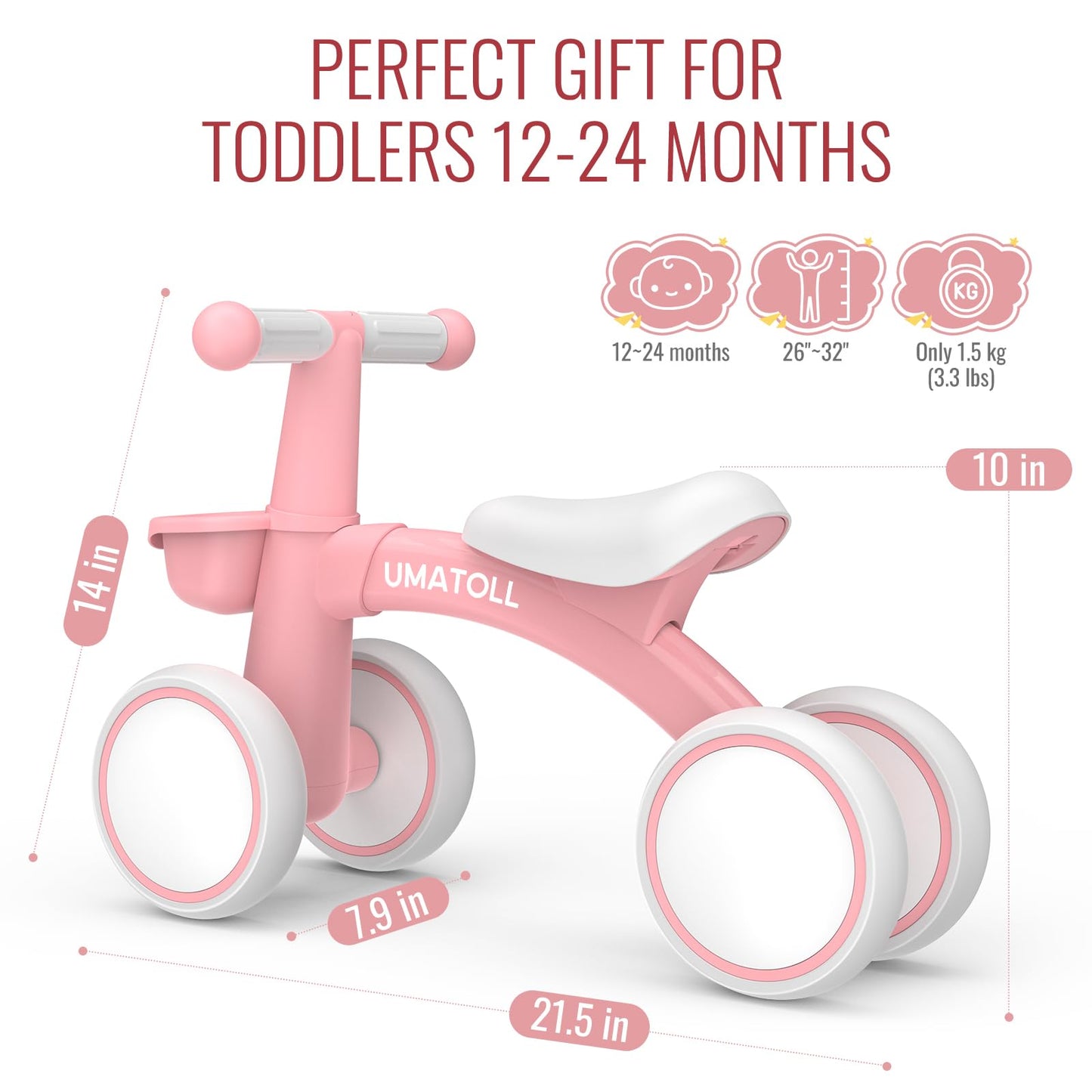 Umatoll Baby Balance Bike Toys for 1 Year Old Girls Gifts, Adjustable Seat Baby Walker, First Birthday Gifts, 12-24 Months Toddler Ride on Toys with Removable Basket, Pink ๐ All In One Marketplace Canada