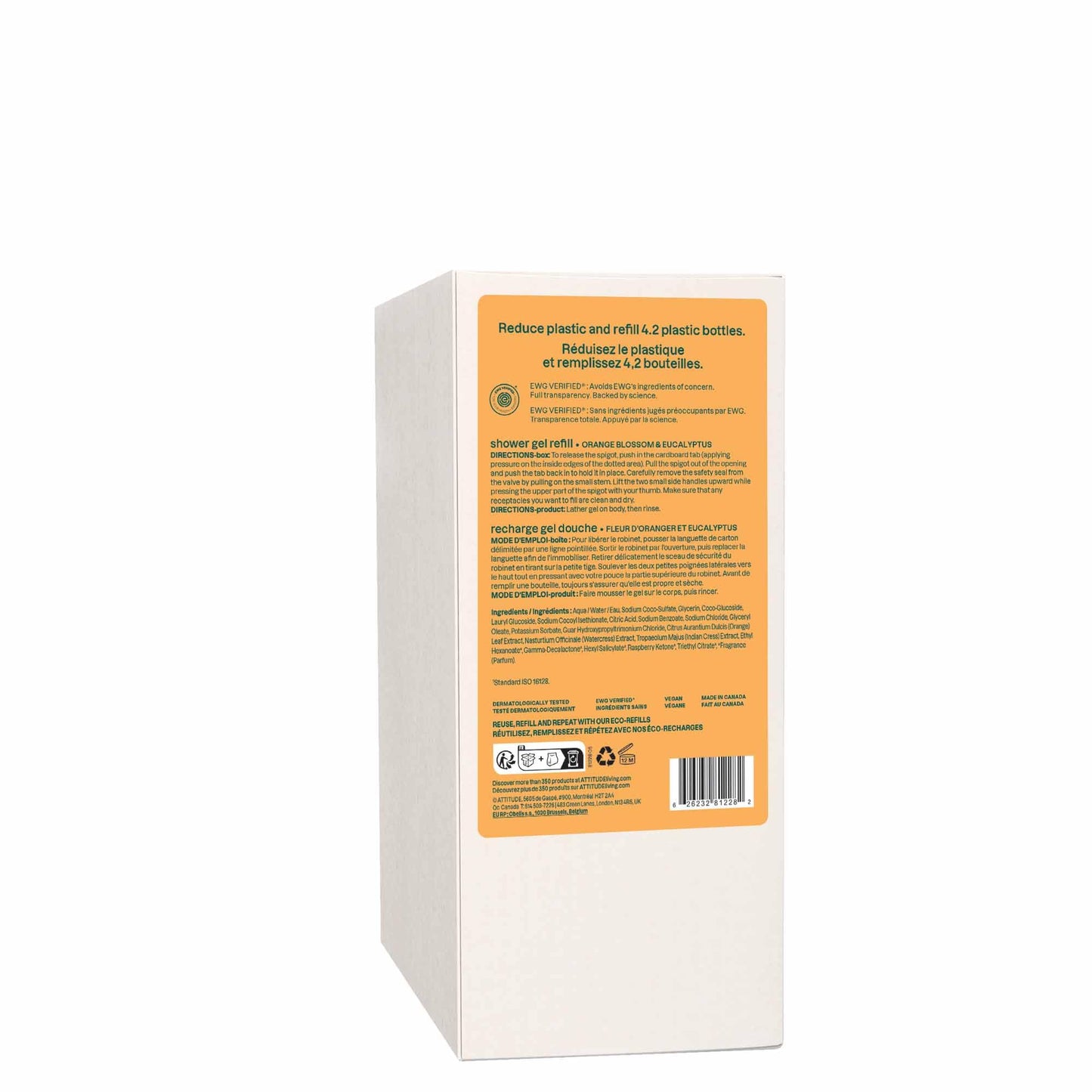 ATTITUDE Body Wash, EWG Verified Shower Gel, Dermatologically Tested, Plant and Mineral-Based, Vegan Personal Care Products, Orange Blossom & Eucalyptus, Bulk Refill, 2 Liters 🍁 All In One Marketplace Canada