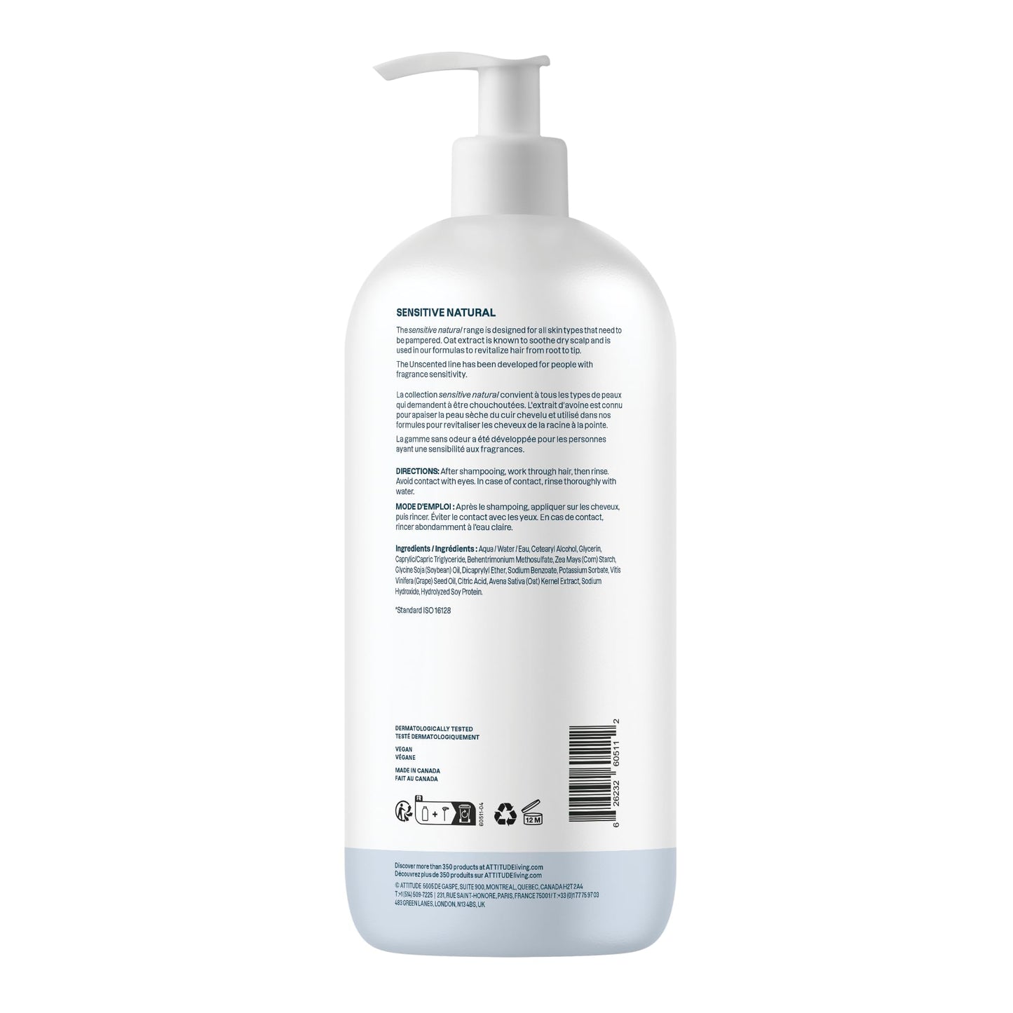ATTITUDE Extra Gentle Hair Conditioner for Sensitive Dry Scalp, Soothing Oat, Made in Canada, Naturally Derived Ingredients, Dermatologically Tested, Vegan Detangler, Unscented, 946 mL 🍁 All In One Marketplace Canada