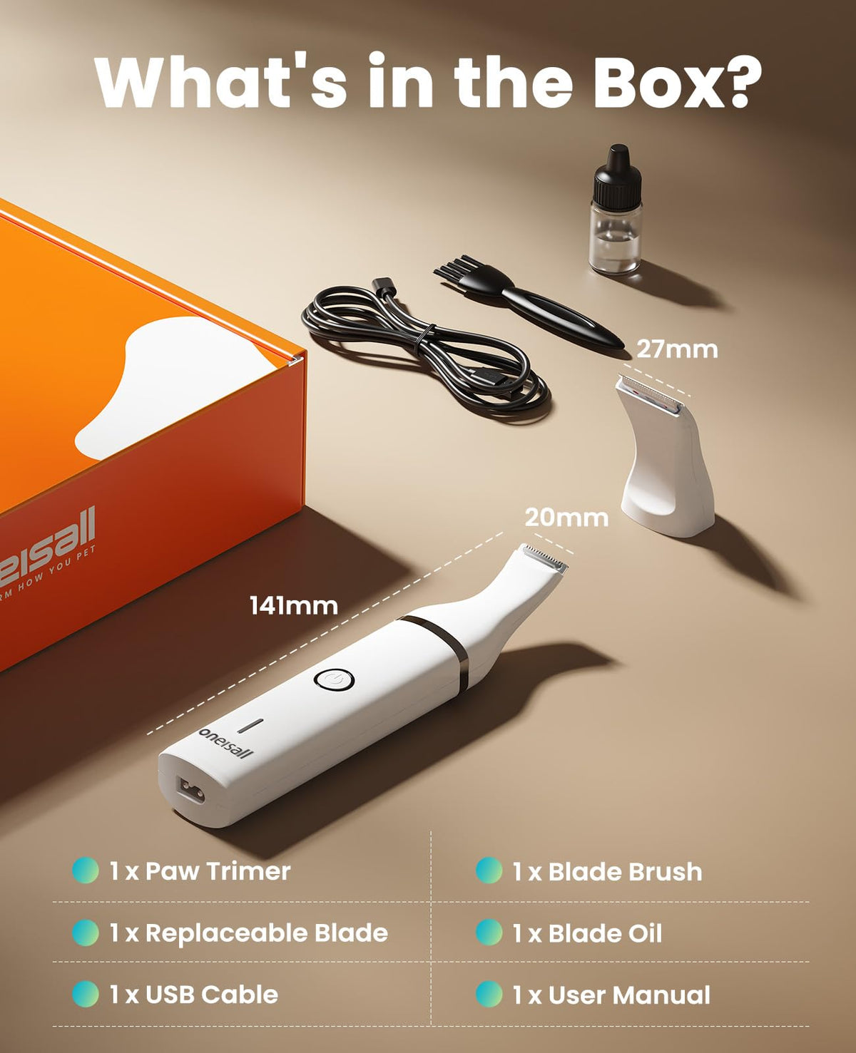 oneisall Dog Clippers with Double Blades,Cordless Small Pet Hair Grooming Trimmer,Low Noise for Trimming Dog's Hair Around Paws, Eyes, Ears, Face, Rump (White) ๐ All In One Marketplace Canada