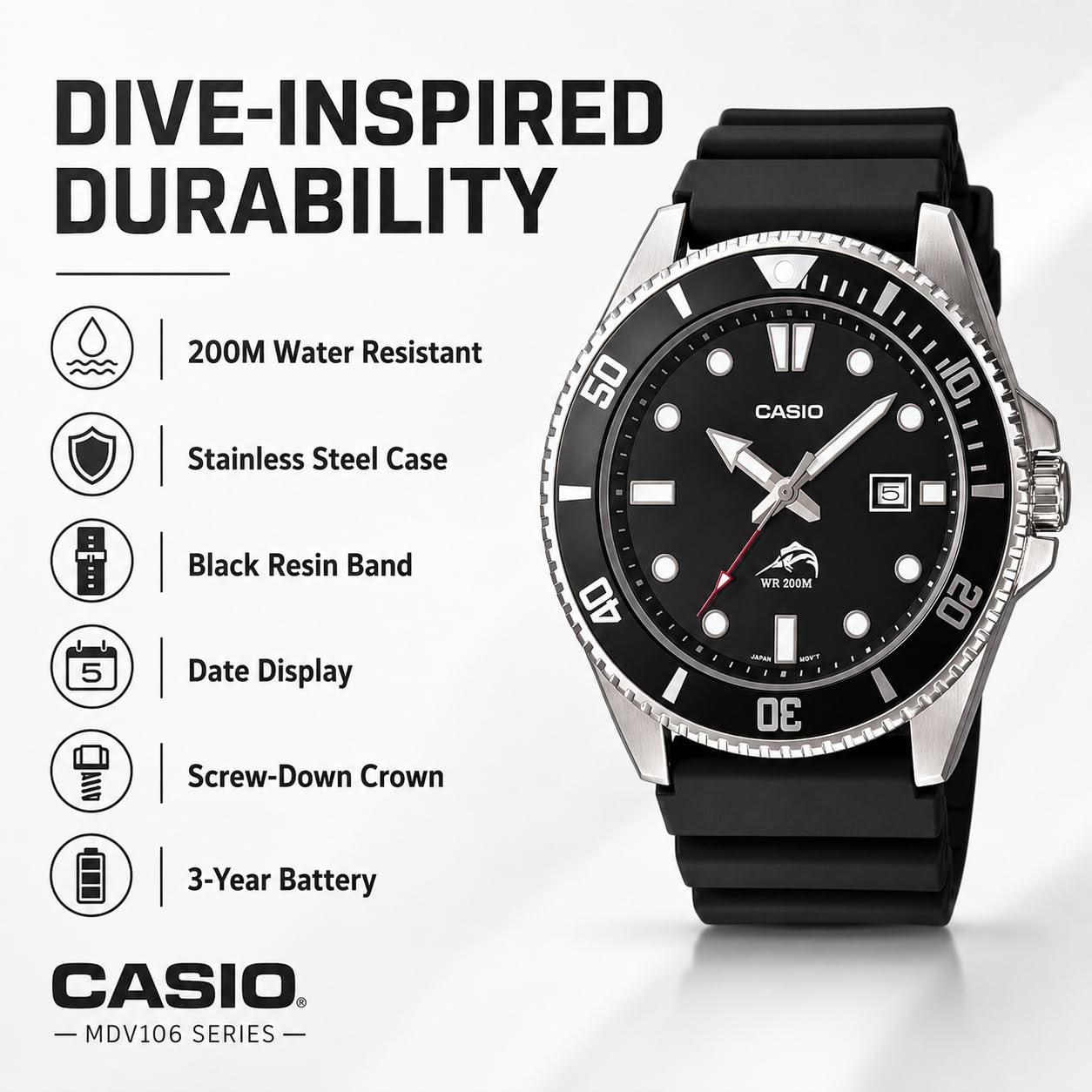 Casio Menโs MDV106-1AV 200M Duro Analog Watch, Black ๐ All In One Marketplace Canada
