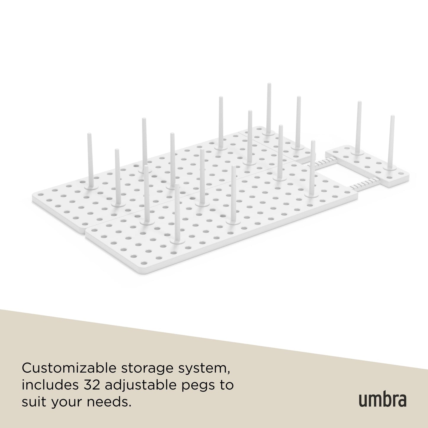 Umbra Peggy Kitchen Drawer Cupboard Organizer Tray - Adjustable Storage System For Food Containers, Cookware, Serveware, Utensils and More, White π All In One Marketplace Canada
