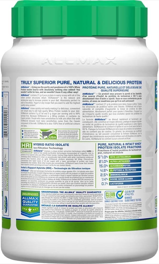 ALLMAX ISONATURAL Protein Isolate Powder, Unflavored, 2 lb, 31 Servings ๐ All In One Marketplace Canada