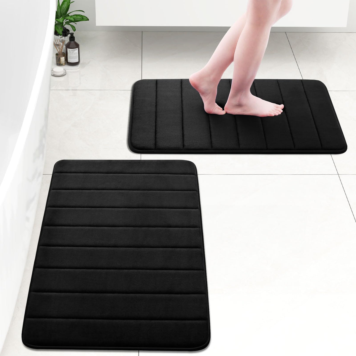 OLANLY Soft Memory Foam Bath Mat, Non-Slip and Super Absorbent Bathroom Mat, Machine Washable Quick Dry Bath Mats for Bathroom, Shower, and Tub, 16" x 24", Black ๐ All In One Marketplace Canada