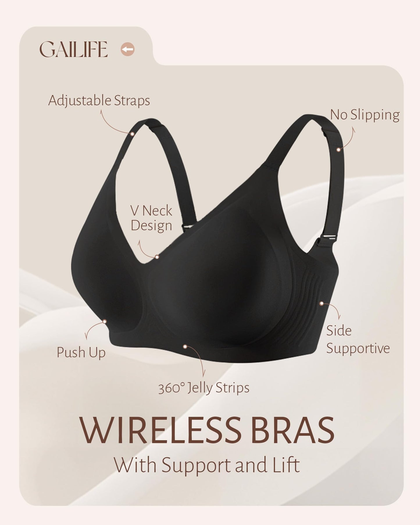 Gailife Womens Jelly Bra for Women Wireless Bras Seamless No Underwire Supportive Full Coverage T-Shirt Bra -New-Black-M π All In One Marketplace Canada