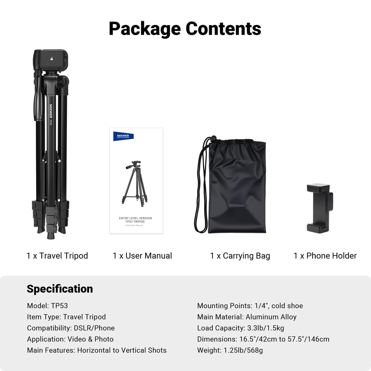 NEEWER Entry Level Version TP53 Tripod for Cell Phone & Camera, Metal 🍁 All In One Marketplace Canada