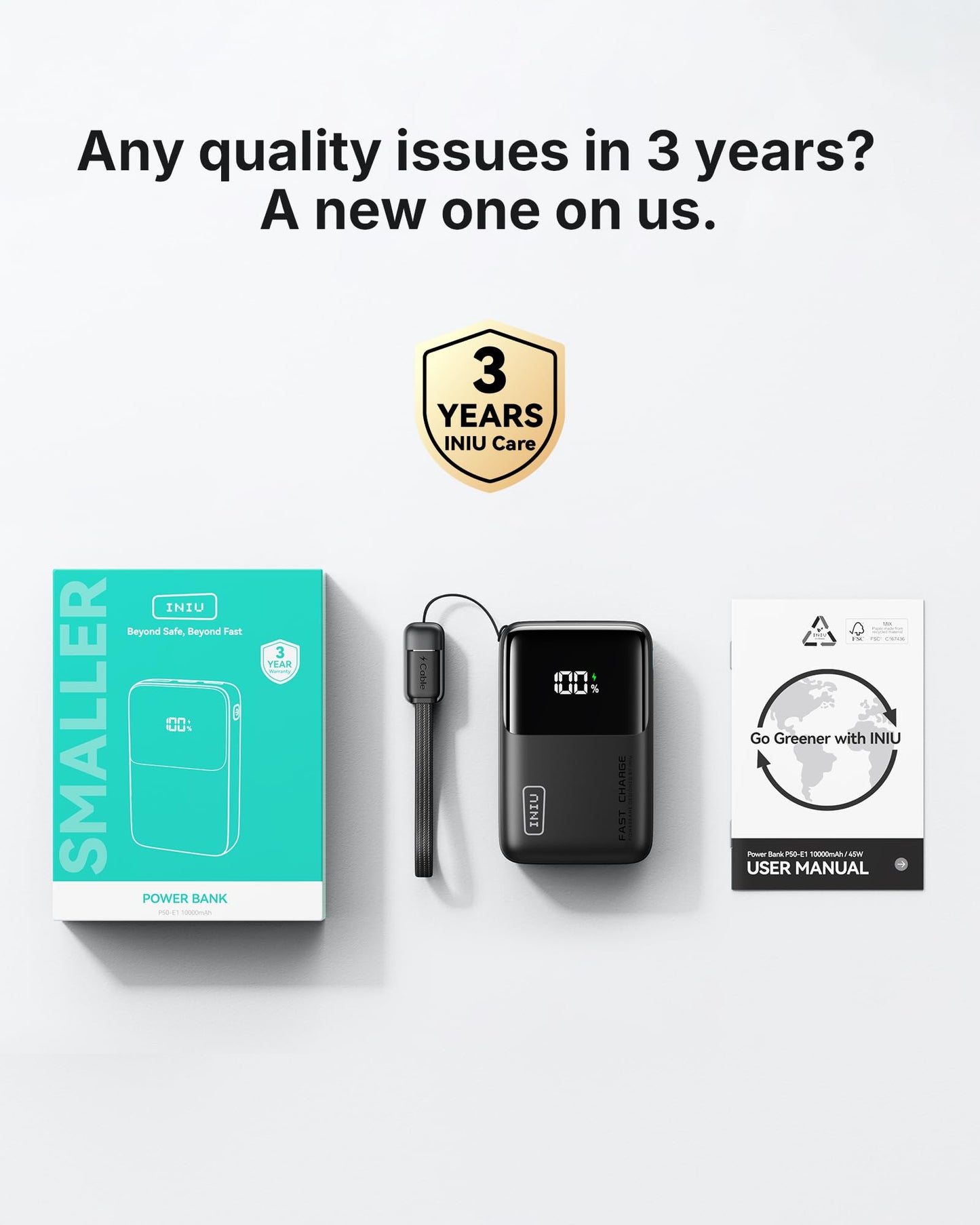 INIU Power Bank, Smallest Portable Charger 10000mAh, 45W Fast Charging Mini Battery Pack with Detachable USB-C Cable, Flight-Safe Travel Powerbank for iPhone 17 16 15 Pro Max, Samsung S26, iPad, etc 🍁 All In One Marketplace Canada