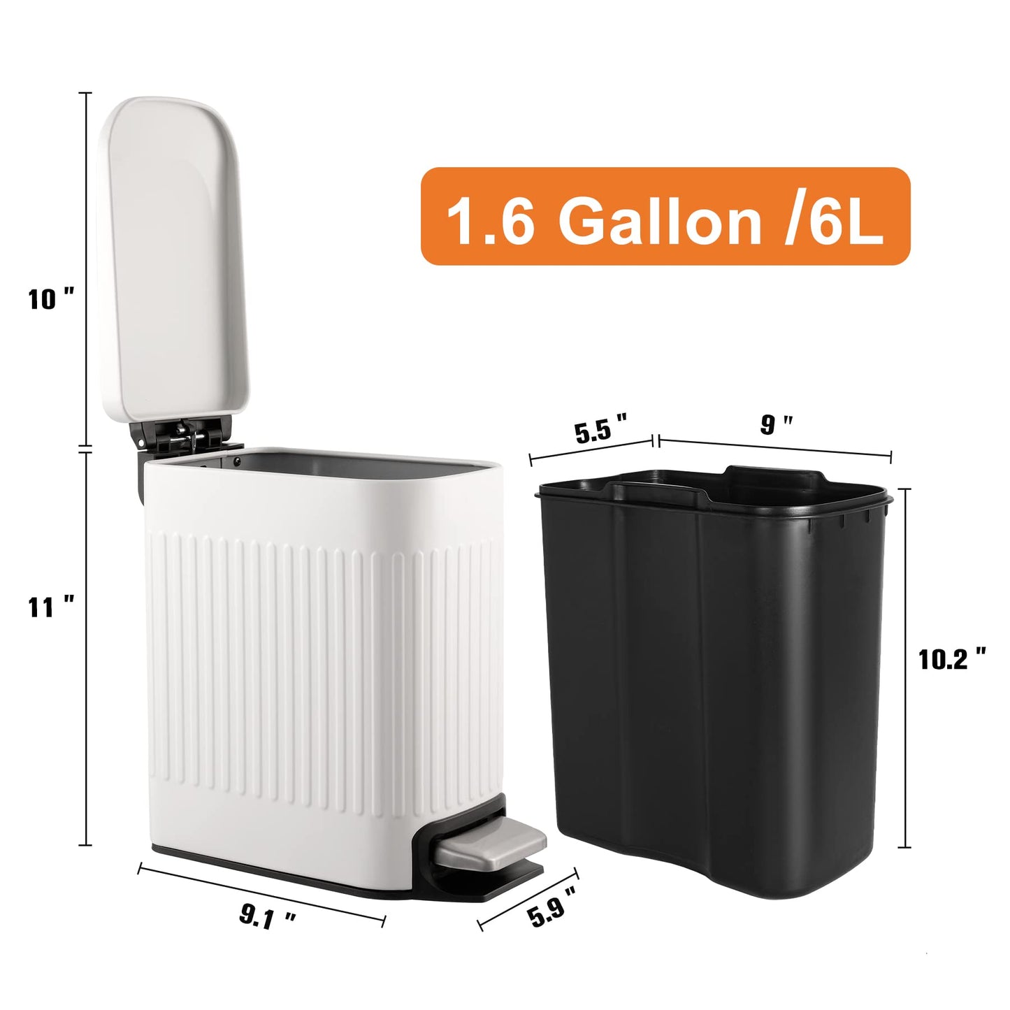 TrashAid Slim Bathroom Trash Can with Lid Soft Close, 6 Liter/1.6 Gallon Stainless Steel Small Garbage Can with Removable Inner Bucket, Step Pedal, Slim Wastebasket for Toilet, Office, Bedroom, White ๐ All In One Marketplace Canada