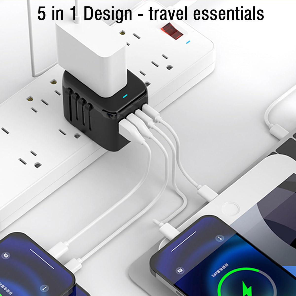 RXSQUL Universal International Power Travel Plug Adapter, 5 in 1 European Travel Plug Adapter W/ 3.5A 2xUSB-A And 2xUSB C Wall Charger and Worldwide AC Outlet for Europe USA UK AUS Asia-Black ๐ All In One Marketplace Canada