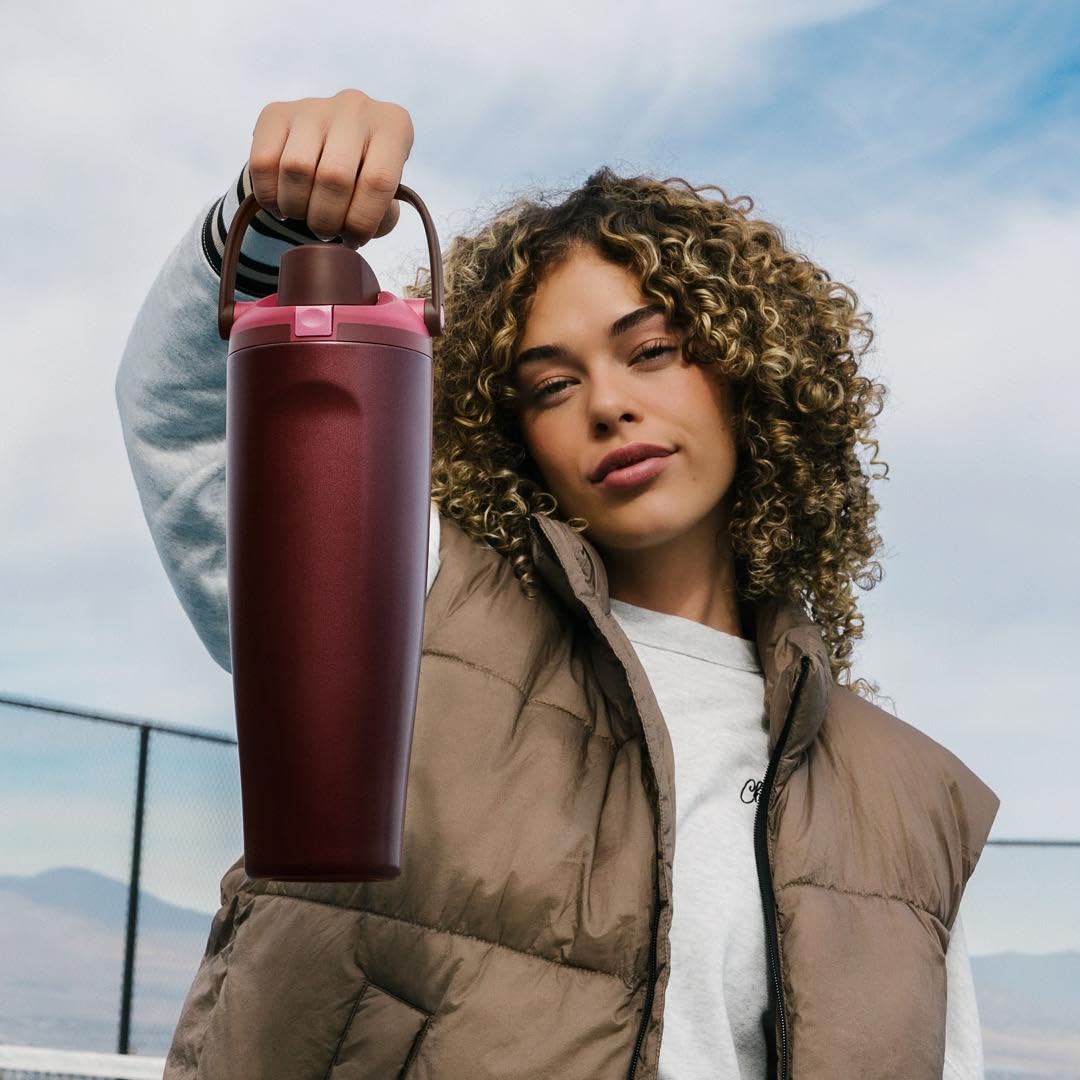 Owala FreeSip Sway Insulated Stainless Steel Water Bottle with Two-Way Spout, Built-In Straw and Bucket Handle, Made for Travel, School, and Sports, 40oz, BPA Free, Leak Proof, Black Cherry 🍁 All In One Marketplace Canada