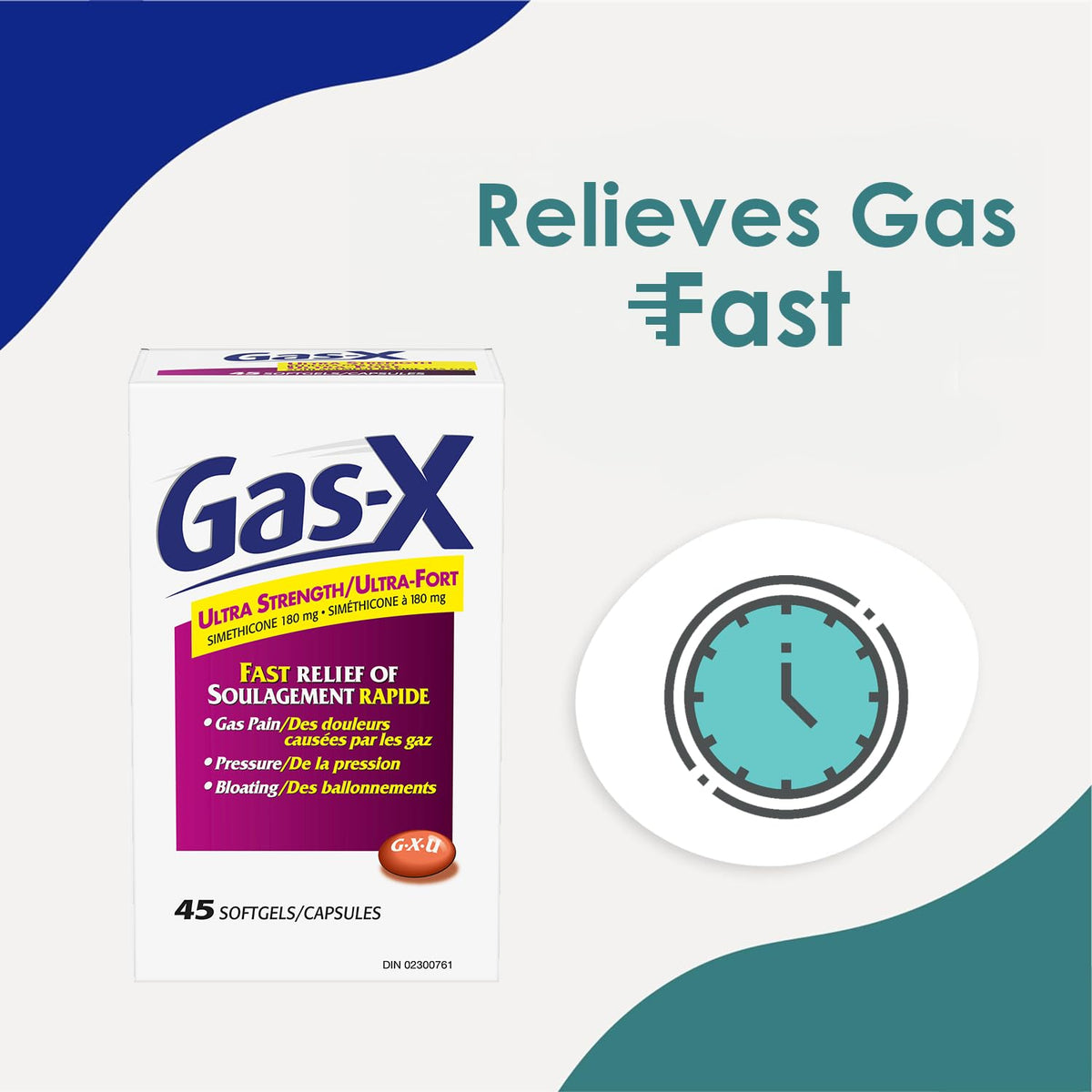 Gas-X Ultra-Strength Softgels for Gas Relief, Bloating, and Pressure, 180mg Simethicone, 45 Count 🍁 All In One Marketplace Canada