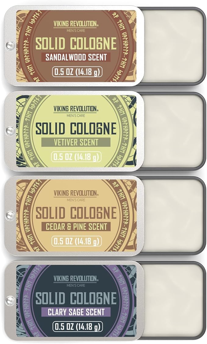 Viking Revolution - Cologne - Solid Cologne for Men with Cedar Wood, Clary Sage, Vetiver, Sandalwood - Gifts for Men - Gifts for Him - 4 Pack - 4 x 14 g ๐ All In One Marketplace Canada