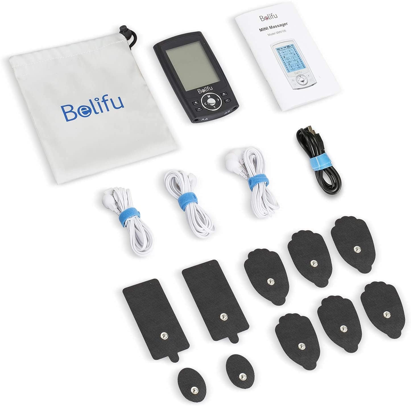 Belifu Dual Channel TENS EMS Unit 24 Modes Muscle Stimulator for Pain Relief Therapy, Electronic Pulse Massager Muscle Massager with 10 Pads, Dust-Proof Drawstring Storage Bag,Fastening Cable Ties 🍁 All In One Marketplace Canada