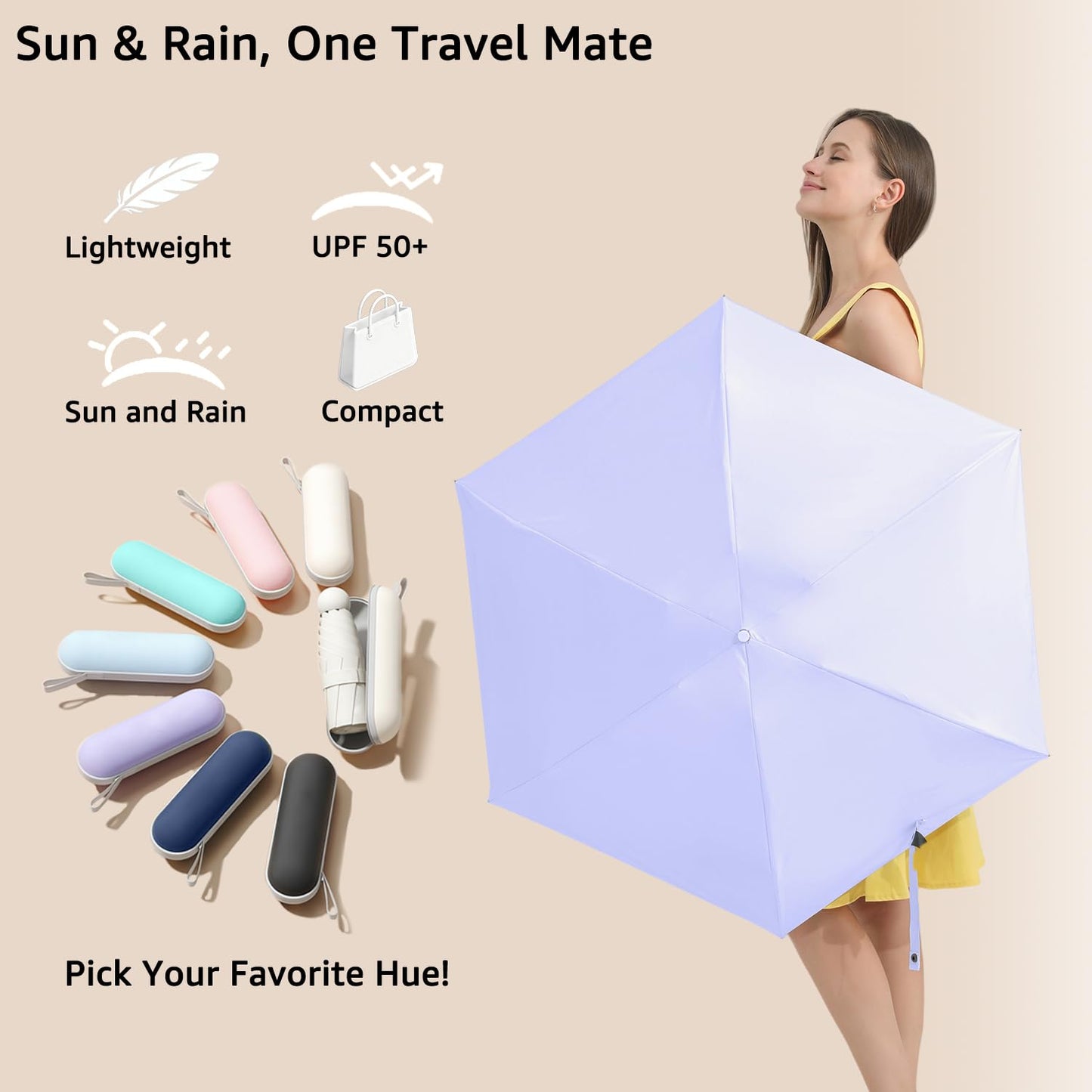 BAODINI Travel Mini Umbrella for Purse With Case-Small Compact UV Umbrella Protection Sun-Lightweight Tiny Pocket Umbrella Sun Blocking for Women, Girls and Men π All In One Marketplace Canada