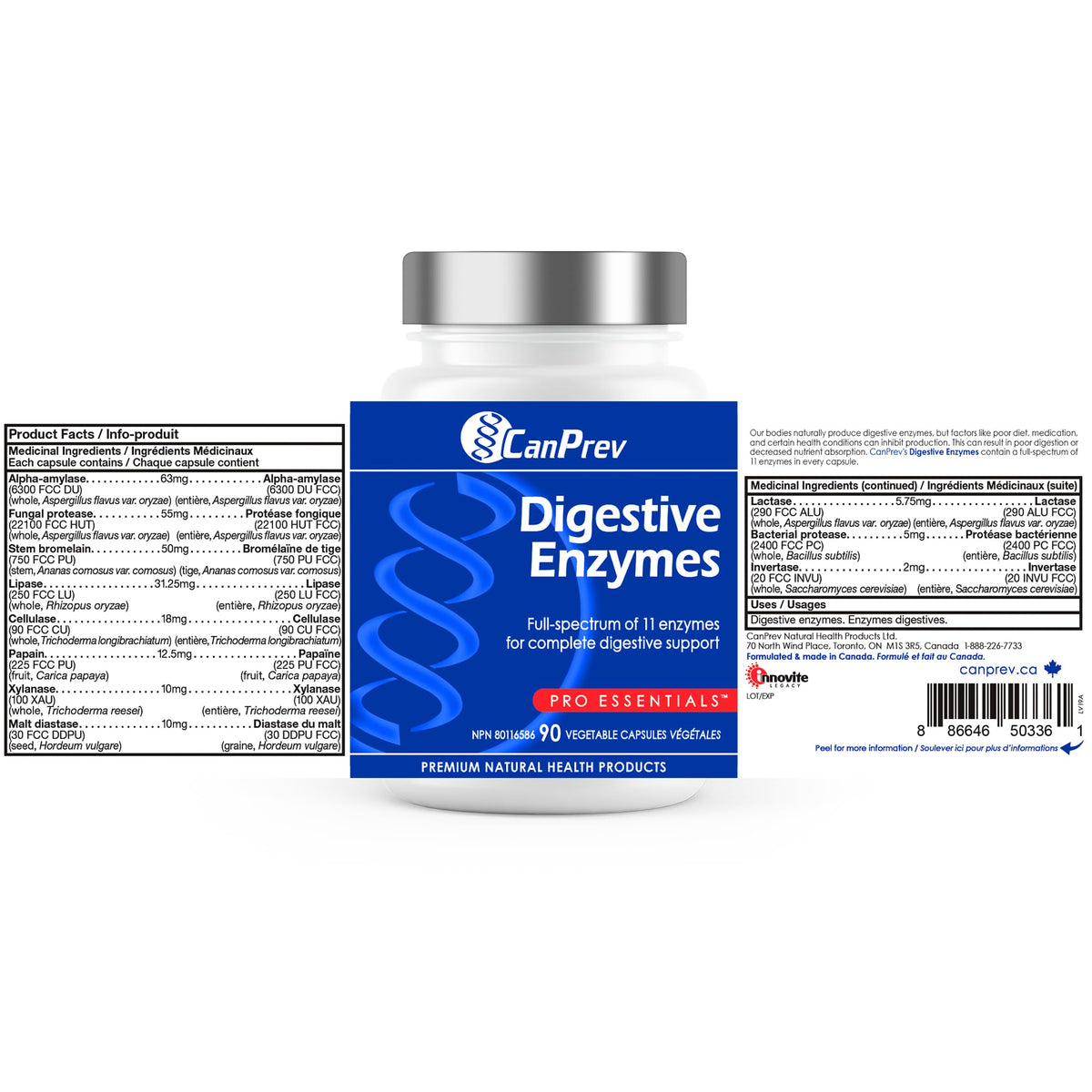 CanPrev - Digestive Enzymes Supplement, 90 Capsules 30-Day Supply - Full Spectrum of 11 Digestive Enzymes for Stomach Gas, Digestion, Indigestion and Bloating Relief - Helps Break Down Proteins ๐ All In One Marketplace Canada