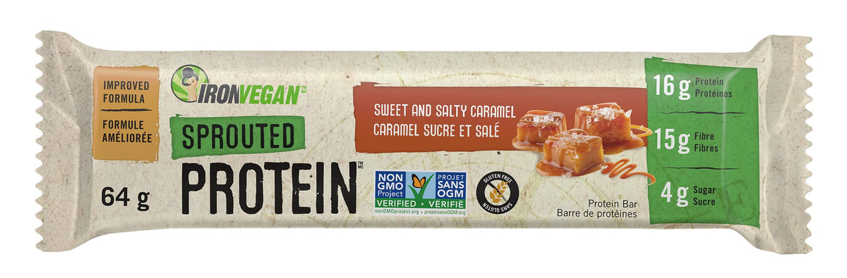 Iron Vegan Sprouted Protein Bars | Sweet and Salty Caramel Flavour | 12 Pack ๐ All In One Marketplace Canada