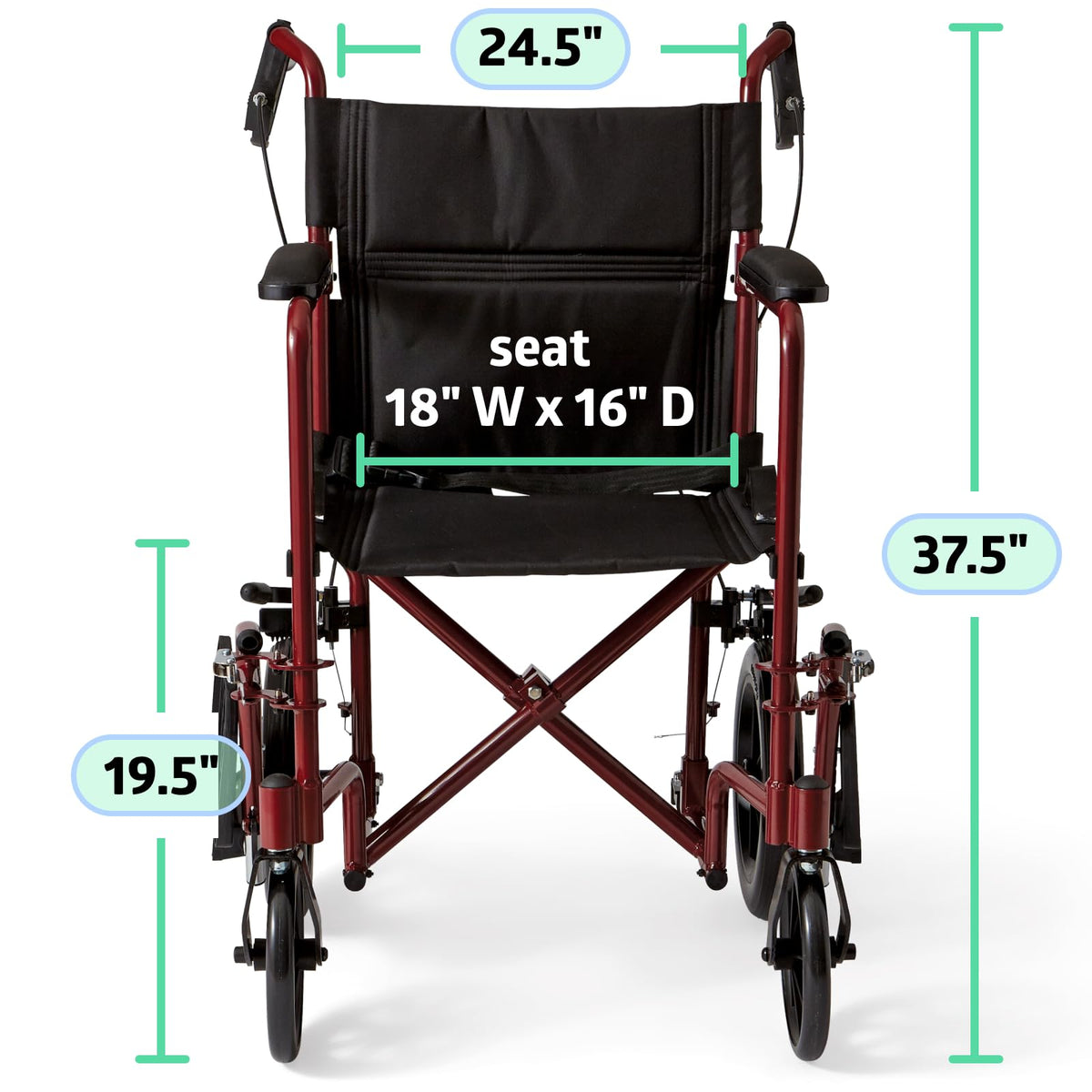 Medline Lightweight Transport Wheelchair with Handbrakes, Folding Transport Chair for Adults has 12 inch Wheels, Red π All In One Marketplace Canada
