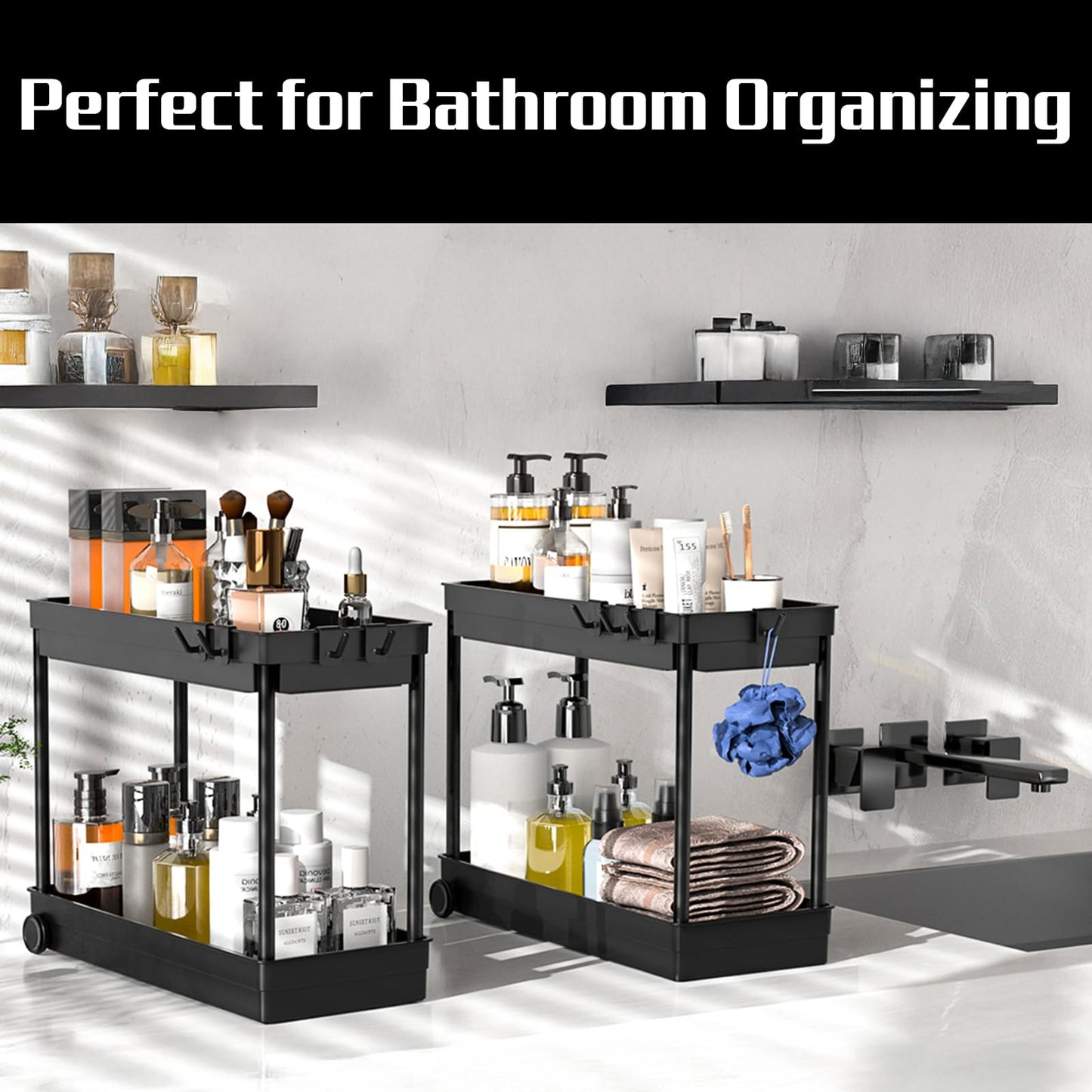 Cicilyna 2 Pack Under Sink Organizer, 2 Tier Bathroom Cabinet Organizers and Storage with Hook, Multi-purpose Storage Basket Shelf for Kitchen, Black ๐ All In One Marketplace Canada