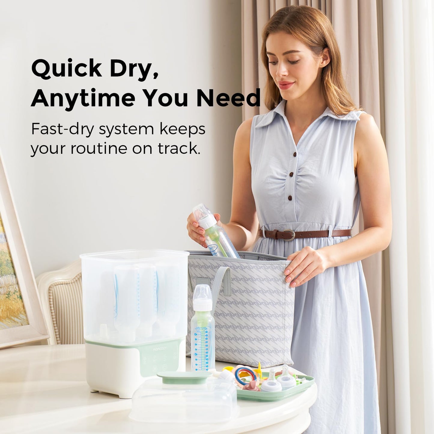 Momcozy Bottle Sterilizer and Dryer, Modular Nesting Space Saving Design, 6 Bottles Capacity, 4 in 1 Compact Sterilizer for Baby Bottles, Breast Pump Parts & Newborn Essentials, Drying Rack Included đ All In One Marketplace Canada