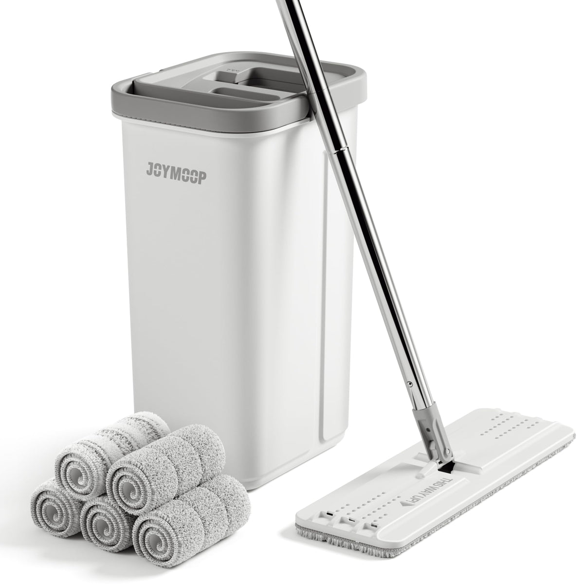 JOYMOOP Mop and Bucket with Wringer Set, Hands Free Flat Floor Mop and Bucket, with 5 Washable Microfiber Pads, Wet and Dry Use, Floor Cleaning System ๐ All In One Marketplace Canada