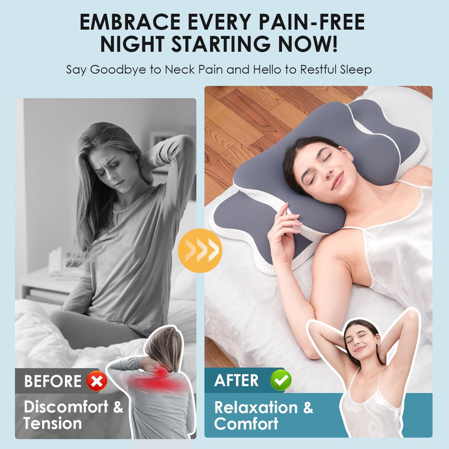 Delyoly Cervical Neck Pillow for Sleeping - Memory Foam Contour Pillow for Neck Pain Relief, Ergonomic Support for Side and Back Sleepers, Orthopedic Pillow with Breathable Ice Silk Cover(Gray) 🍁 All In One Marketplace Canada