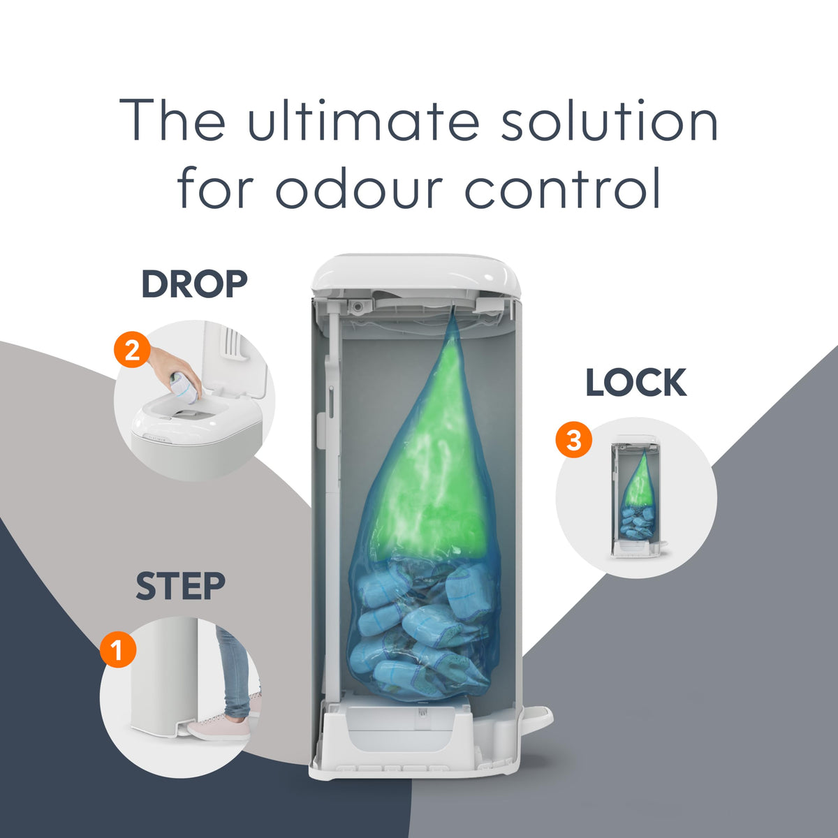 Diaper Genie Platinum Diaper Pail, Stone Grey - Made in Durable Stainless Steel and Includes 1 Easy Roll Refill with 18 Bags ๐ All In One Marketplace Canada
