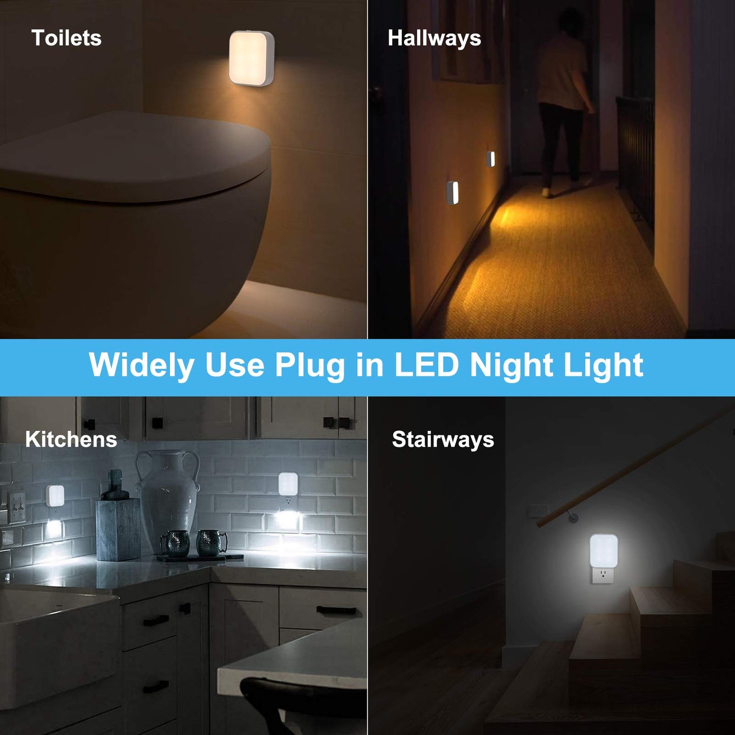 Lomotech Plug-in LED Night Light, 4 Pack Adjustment Lighting White Night Lights, Dusk to Dawn Sensor Nightlight, ETL Certified Night Lamp for Bedroom,Toilet,Stairway,Hallways (Soft White & Cool White) ๐ All In One Marketplace Canada
