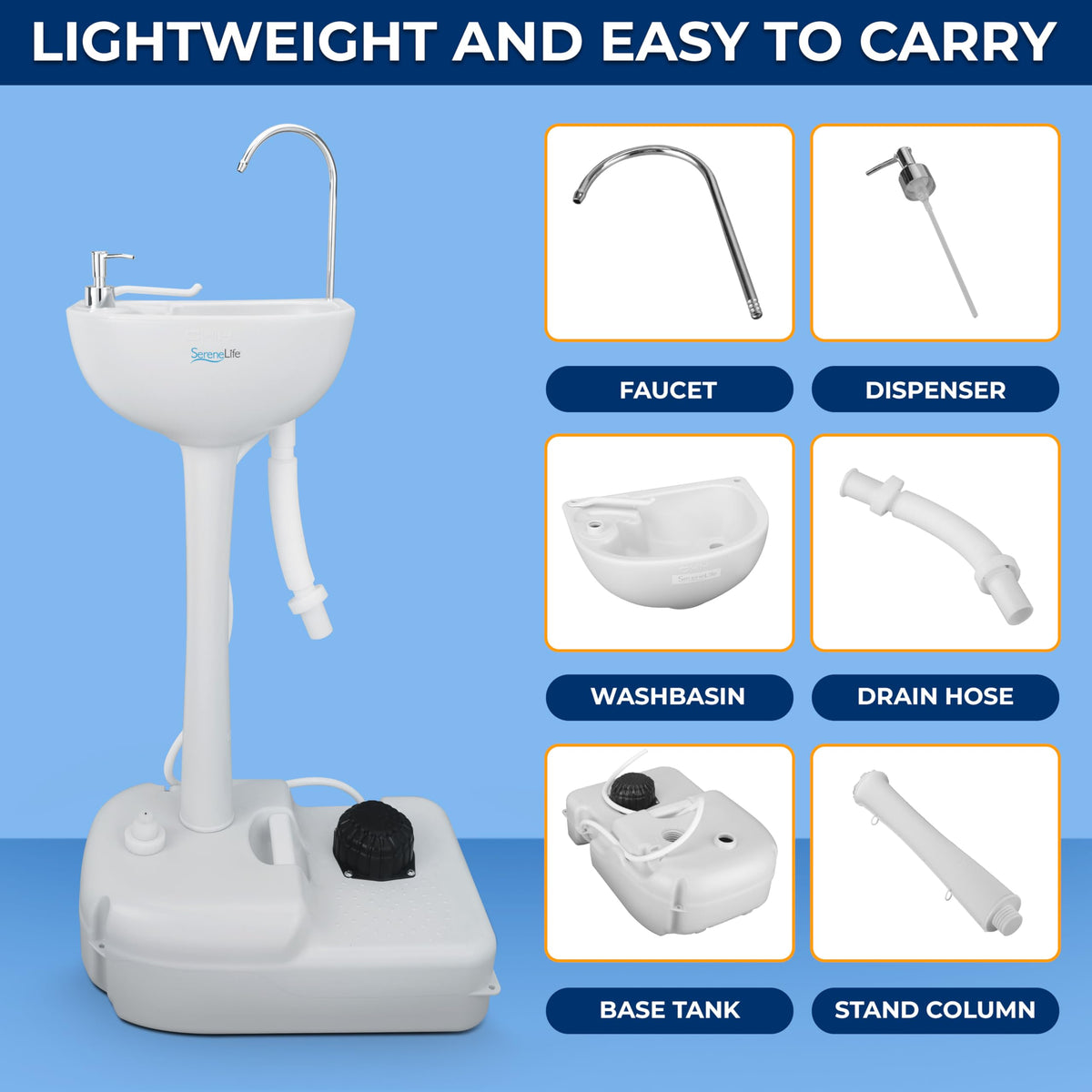 SereneLife, Portable Sink, Camping Hand Wash Basin with Water Tank and Rolling Wheels, Perfect for Indoor and Outdoor Use, Events, Worksites and More ๐ All In One Marketplace Canada