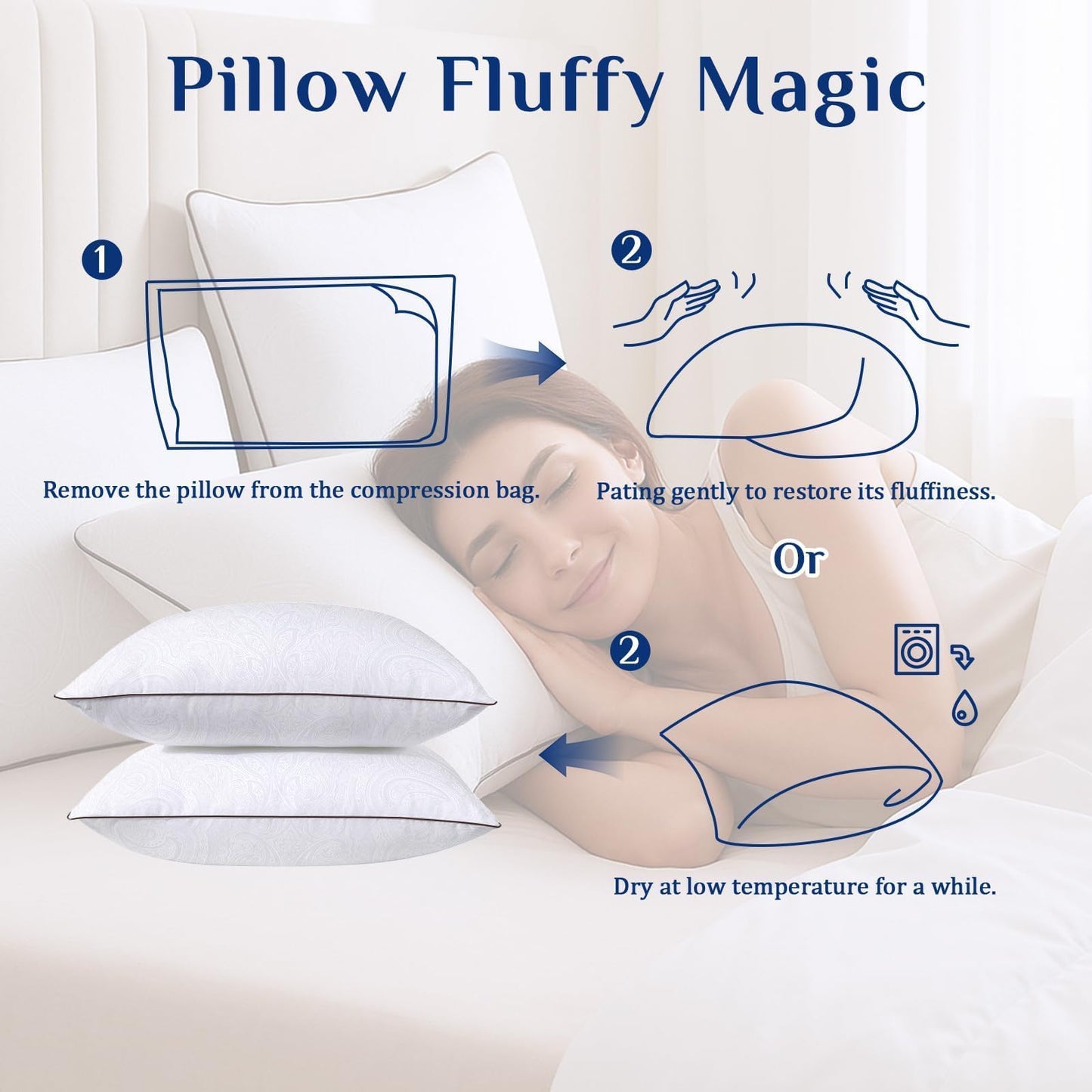 JOLLYVOGUE King Size Pillows 2 Pack for Sleeping, Soft and Supportive Bed Pillows for Side Back and Stomach Sleeper, Down Alternative Hotel Collection Pillows 2 Pack ๐ All In One Marketplace Canada
