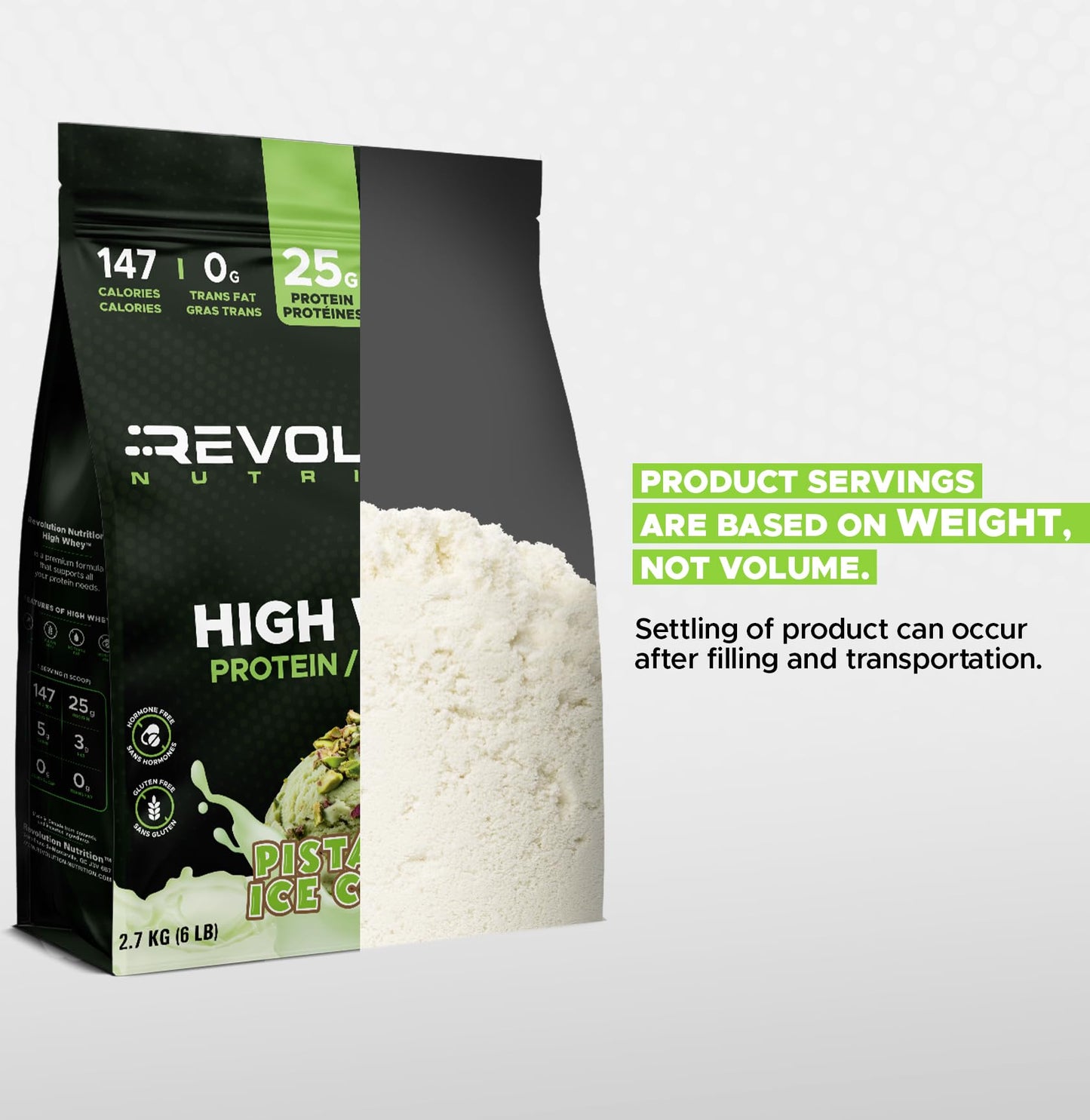 Revolution Nutrition, High Whey, Protein Powder 6LB bag, Whey Protein, Gluten Free, 25g of Protein Per Scoop, 2.7kg, 73 Servings (Pistachio Ice Cream, 6 Pound Bag) ๐ All In One Marketplace Canada