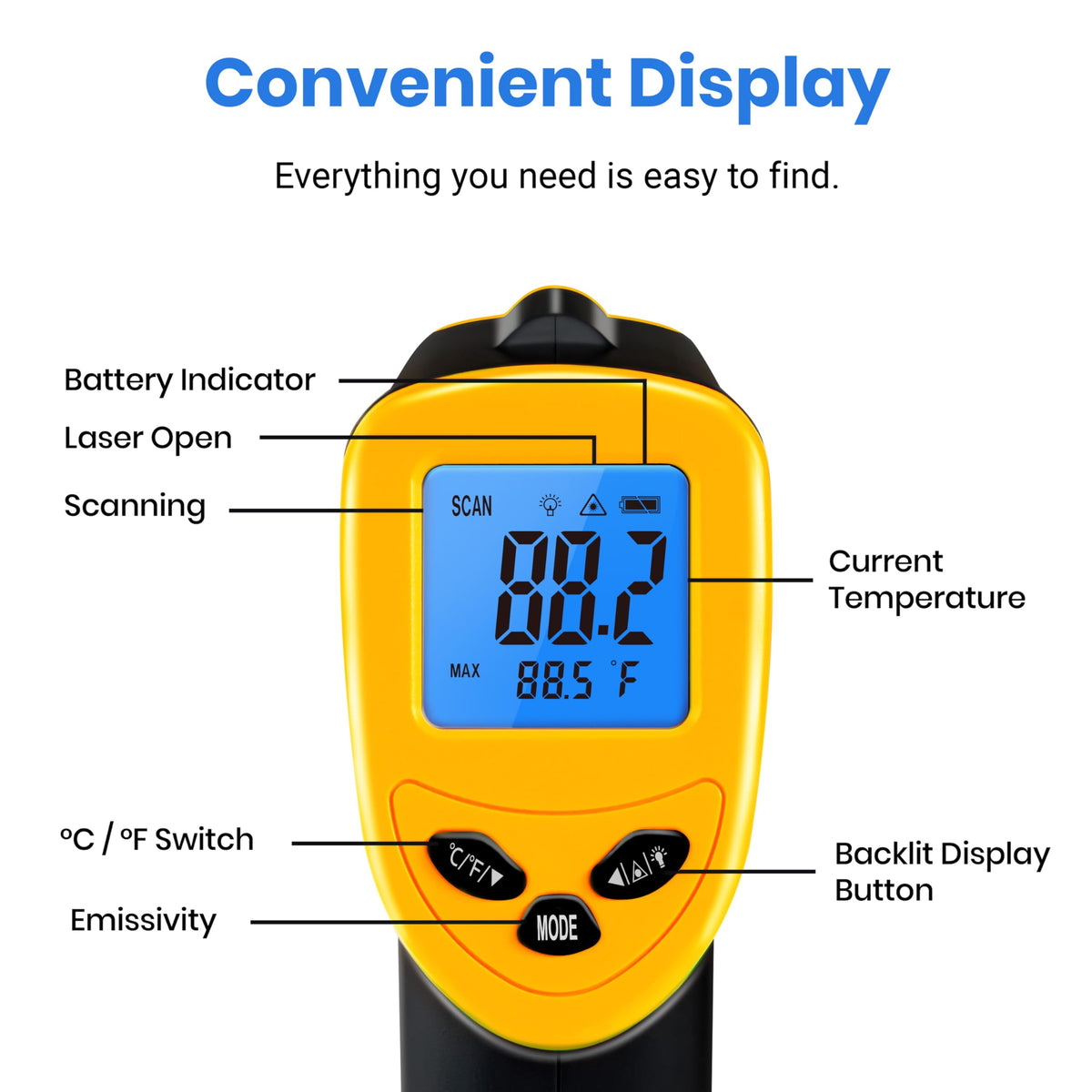 Etekcity Lasergrip 1080 Laser Thermometer Digital Infrared Thermometer Temperature Gun for Kitchen Cooking BBQ Grill and Bath Water, -58โ~1130โ (-50โ๏ฝ610โ), Yellow and Black ๐ All In One Marketplace Canada