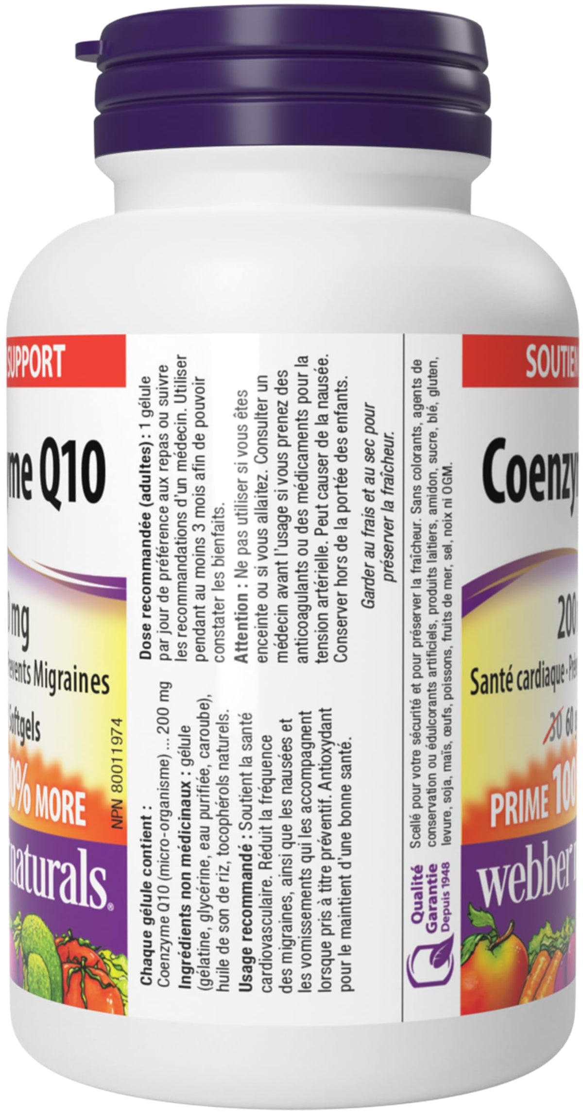 Webber Naturals Coenzyme Q10 (CoQ10) 200 mg, High Potency Antioxidant, Non-GMO, Gluten Free, 60 softgels, for Heart Health and Cellular Energy Production ๐ All In One Marketplace Canada