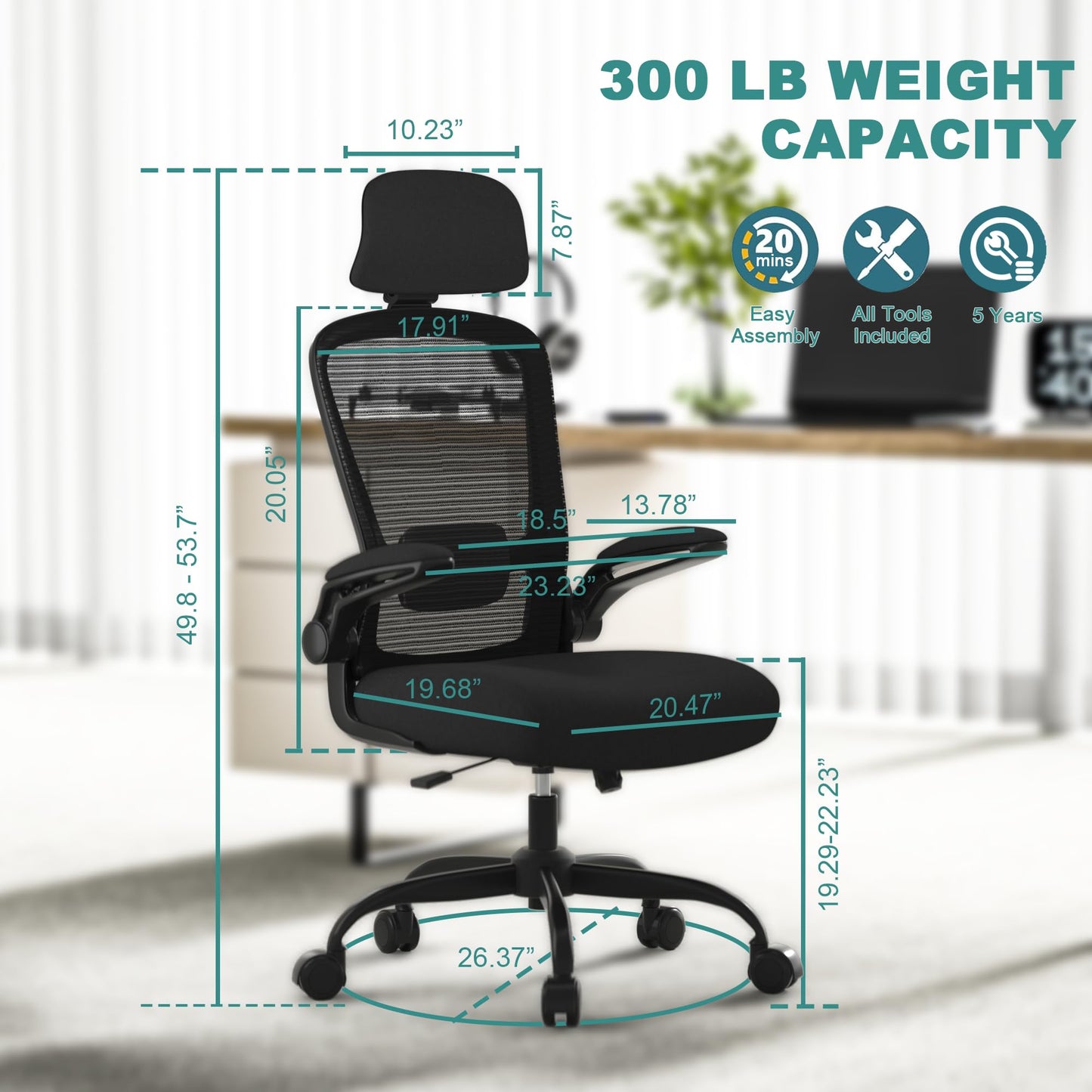 Mimoglad Office Chair, Comfy Desk Chair - High Back Ergonomic Computer Chair with Adjustable Lumbar Support & Headrest, Flip-up Armrests for Guitar Playing (Black(Black Frame)) ๐ All In One Marketplace Canada