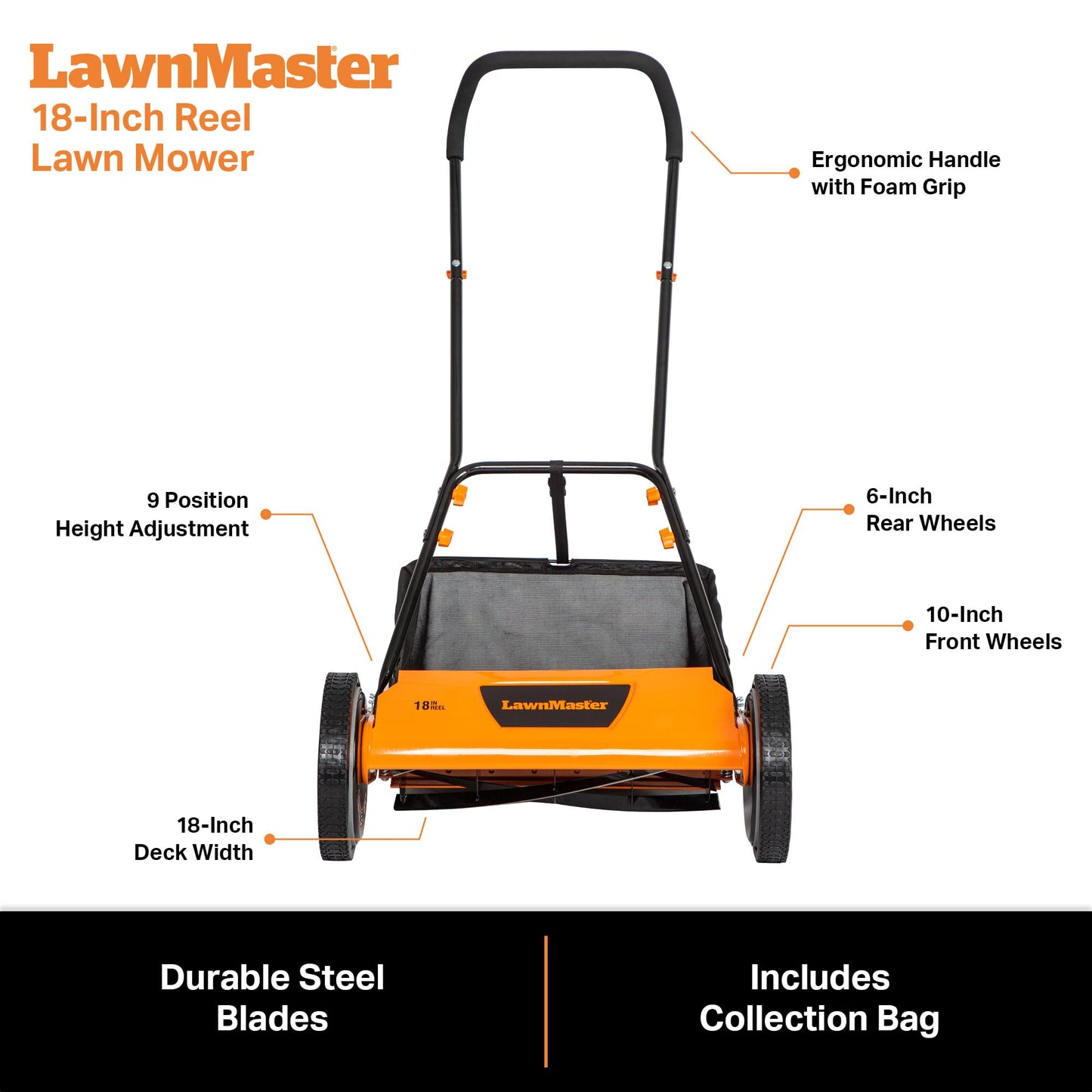 LawnMaster LMRM1801 Push Reel Lawn Mower 18-Inch 5-Blade ๐ All In One Marketplace Canada