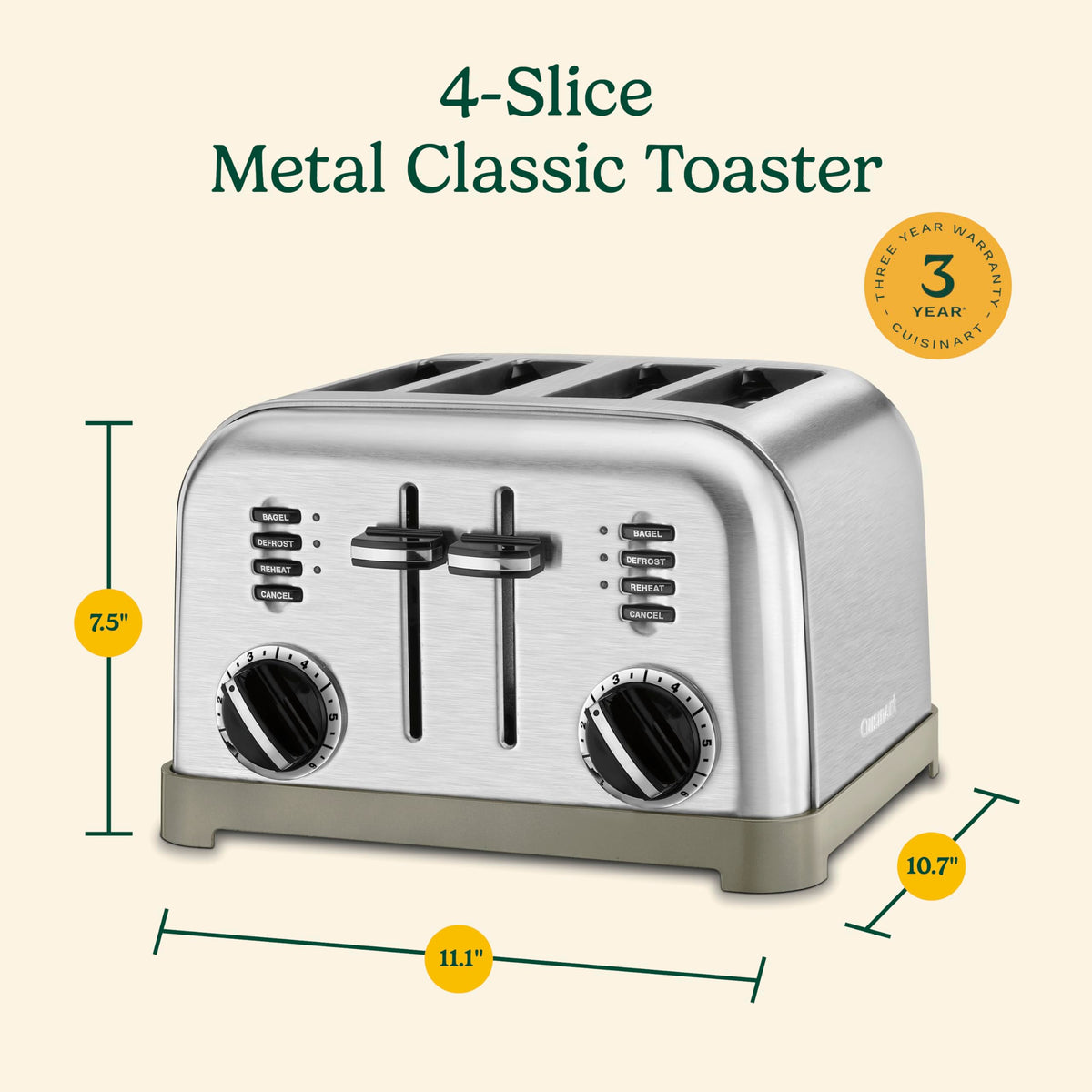Cuisinart 4-Slice Toaster, 6-browning Levels, Brushed Silver (CPT-180C) ๐ All In One Marketplace Canada