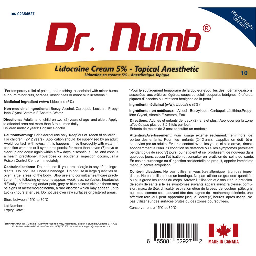 Dr. Numb Tattoo Numbing Cream 5% Lidocaine Topical Anesthetic Fast-Acting Pain Relief Cream for Tattoos, Piercing, Microblading, Microneedling, Waxing - Hemorrhoid Relief - 10 g 🍁 All In One Marketplace Canada