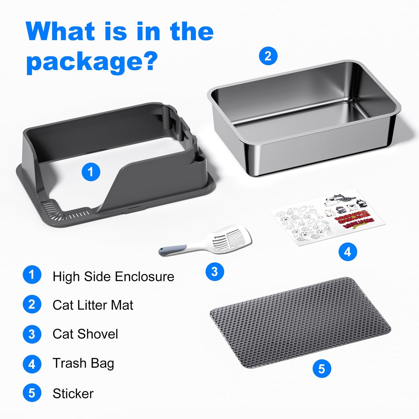 Stainless Steel Cat Litter Box with Lid, XL Litter Box for Big Cats, High Sided Metal Pan, Anti Leakage,Odor-Free & Easy Cleaning,Included Scoop &Trash Bag*2 & Mat & Sticker (Grey) ๐ All In One Marketplace Canada