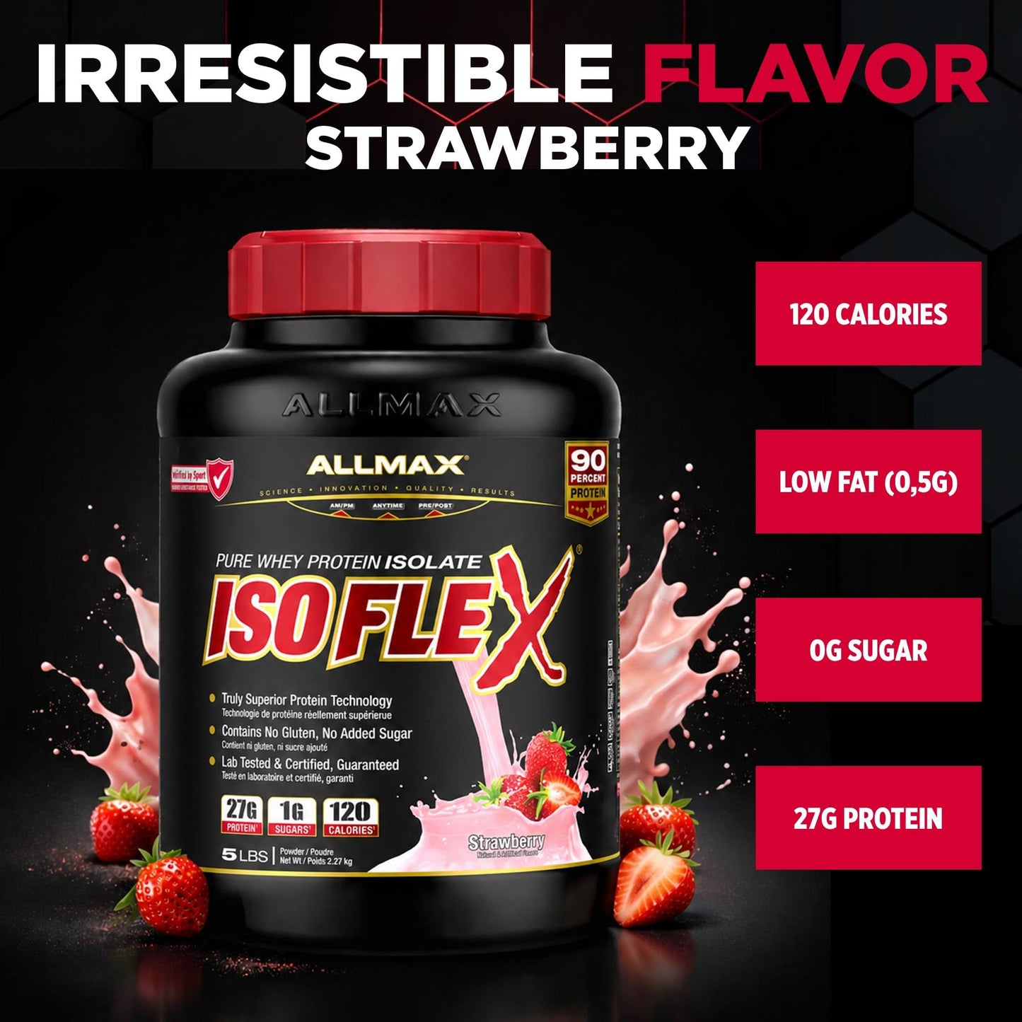 ALLMAX ISOFLEX Whey Protein Isolate, Strawberry, 5 lb ๐ All In One Marketplace Canada