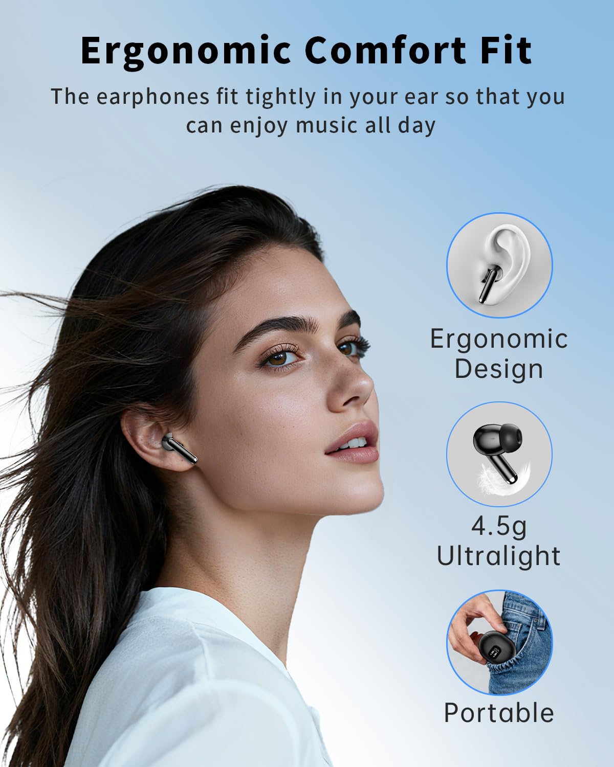 Wireless Earbuds, Bluetooth 5.4 Headphones with 50H Playback, Deep Bass Stereo Ear Buds Clear Calls with LED Power Display, Wireless Headphones with Noise Cancelling Mic for Phone/Laptop, Carbon black ๐ All In One Marketplace Canada
