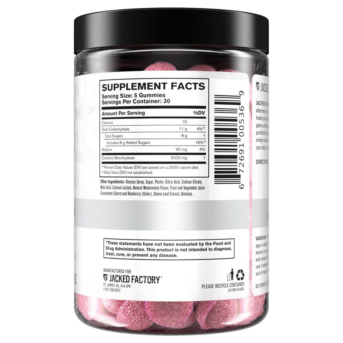 Jacked Factory Creatine Gummies 5g Daily Dose (1g per Gummy) - Creatine Monohydrate Gummy for Men and Women, Vegan-Friendly, Travel-Friendly, Third-Party Tested - 150 Gummies, Watermelon π All In One Marketplace Canada