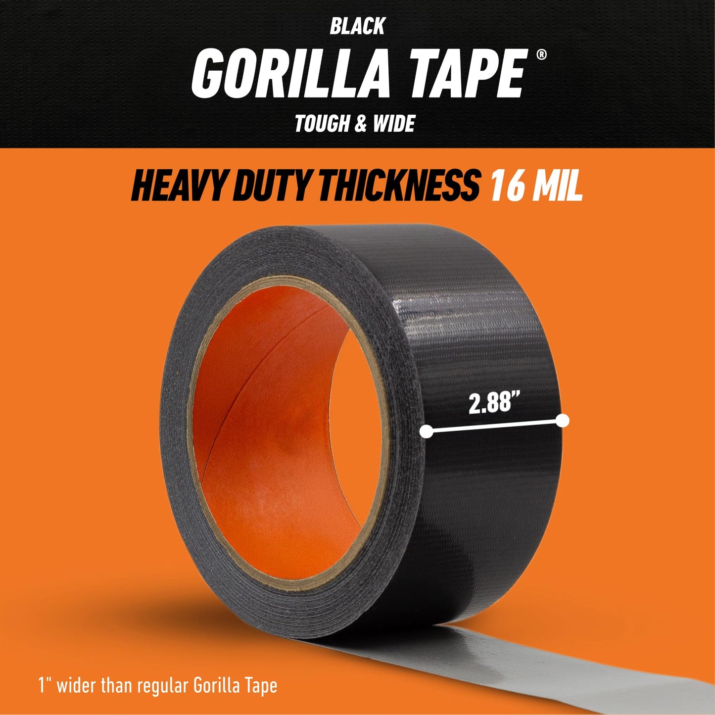 Gorilla Tough & Wide Utility Tape, Duct Tape, Double-Thick Adhesive, All Weather Resistant Shell, Reinforced Backing, Black, 2.8 in x 25 yd (Pack of 1) ๐ All In One Marketplace Canada