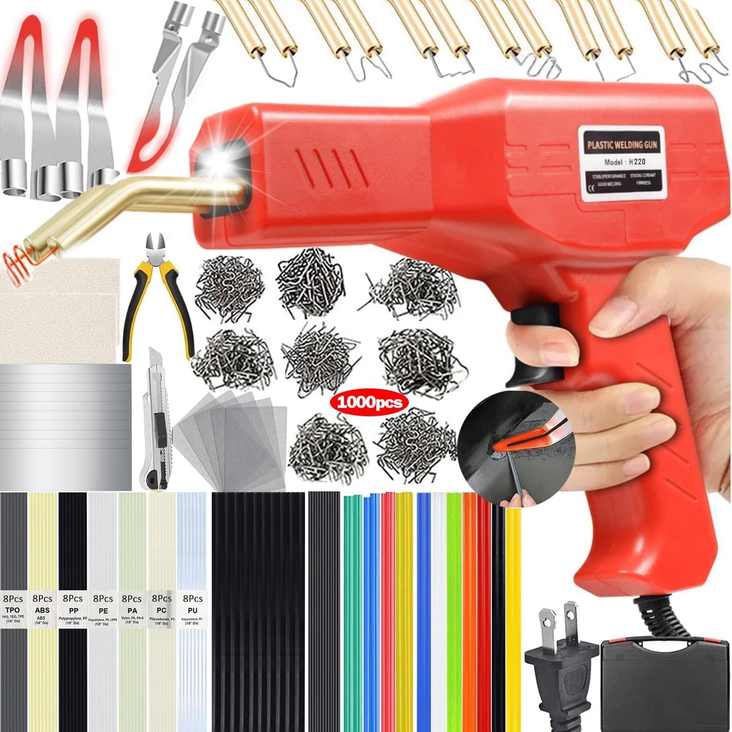 Upgraded 220W Plastic Welder, 2 in 1 Plastic Welding Repair Welder Kit 1000PCS Hot Stapler Soldering Gun with 100PCS Plastics Welding Rods Car Bumper Repair Kit for Most Plastics Repair ๐ All In One Marketplace Canada