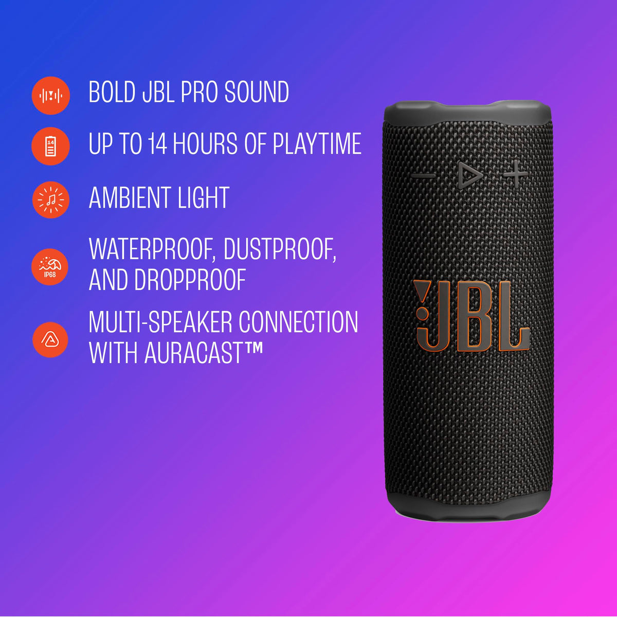 JBL Grip - Compact Bluetooth Speaker with Bold JBL Pro Sound and Ambient Light, up to 14 Hours of Playtime, Water, Dust and Drop-Proof (IP68), & Multi-Speaker Connection with Auracast (Black) š All In One Marketplace Canada