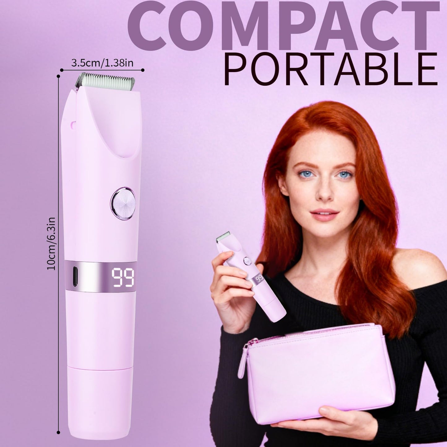 Beanify 2-in-1 Electric Shaver & Bikini Trimmer With LED Display for Women & Men,IPX7 Waterproof Wet/Dry Electric Razor With Dual Head , Rechargeable Painless Body & Facial Hair Remover, Travel-Size (Purple) 🍁 All In One Marketplace Canada