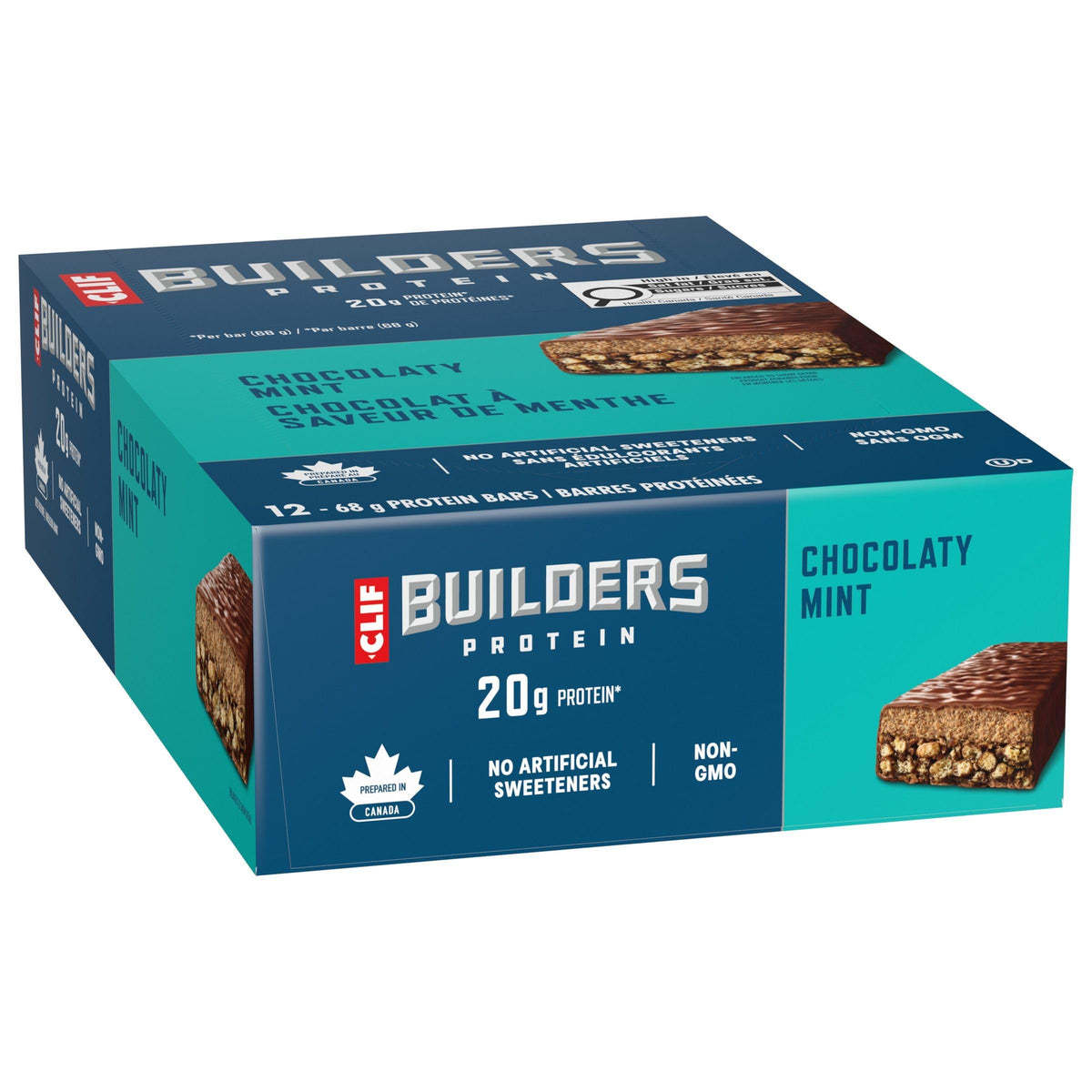 CLIF BUILDERS Protein Bars, Chocolate Mint Flavour, 20g of Protein, Prepared in Canada, Gluten Free, No Artificial Sweeteners, 68 g (Pack of 12), Prepared in Canada ๐ All In One Marketplace Canada