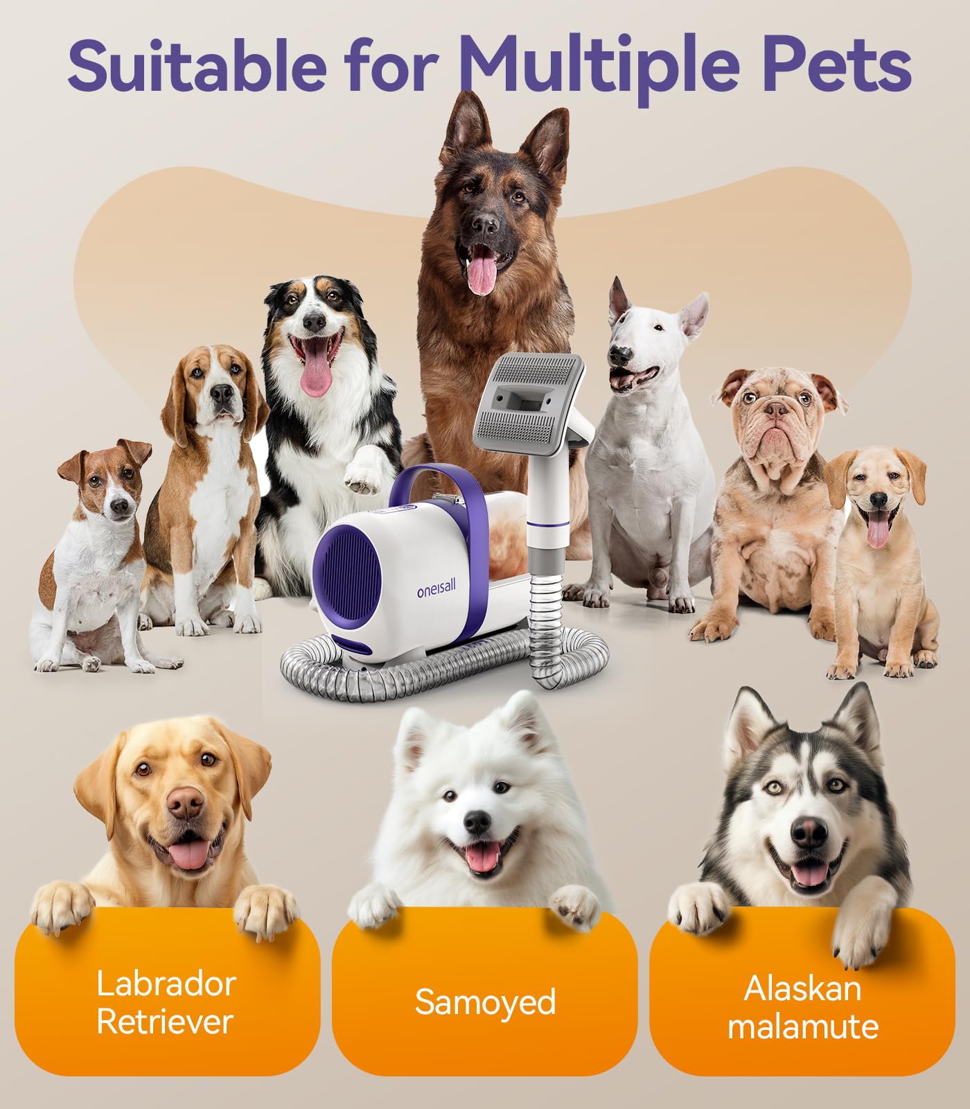 oneisall Dog Grooming Vacuum Kit: 15000Pa Shedding Brush with Grooming Tools, 3 Suction Low Noise, for Pet Thick and Undercoat, 1.5L Dust Cup, Dog Hair Vacuum, Home Cleaning, LM5 ๐ All In One Marketplace Canada