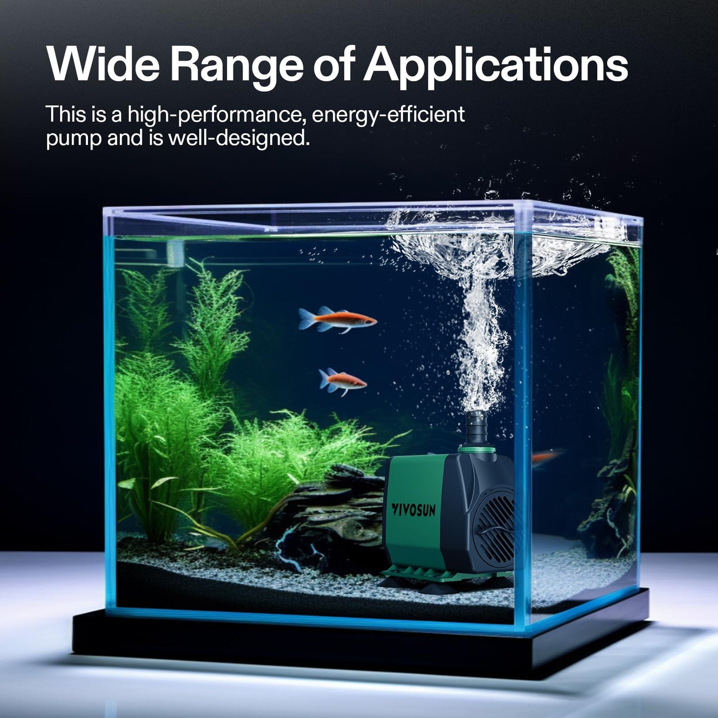 VIVOSUN 800GPH Submersible Pump(3000L/H, 24W), Ultra Quiet Water Pump with 10ft High Lift, Fountain Pump with 5ft Power Cord, 3 Nozzles for Fish Tank, Pond, Aquarium, Statuary, Hydroponics π All In One Marketplace Canada